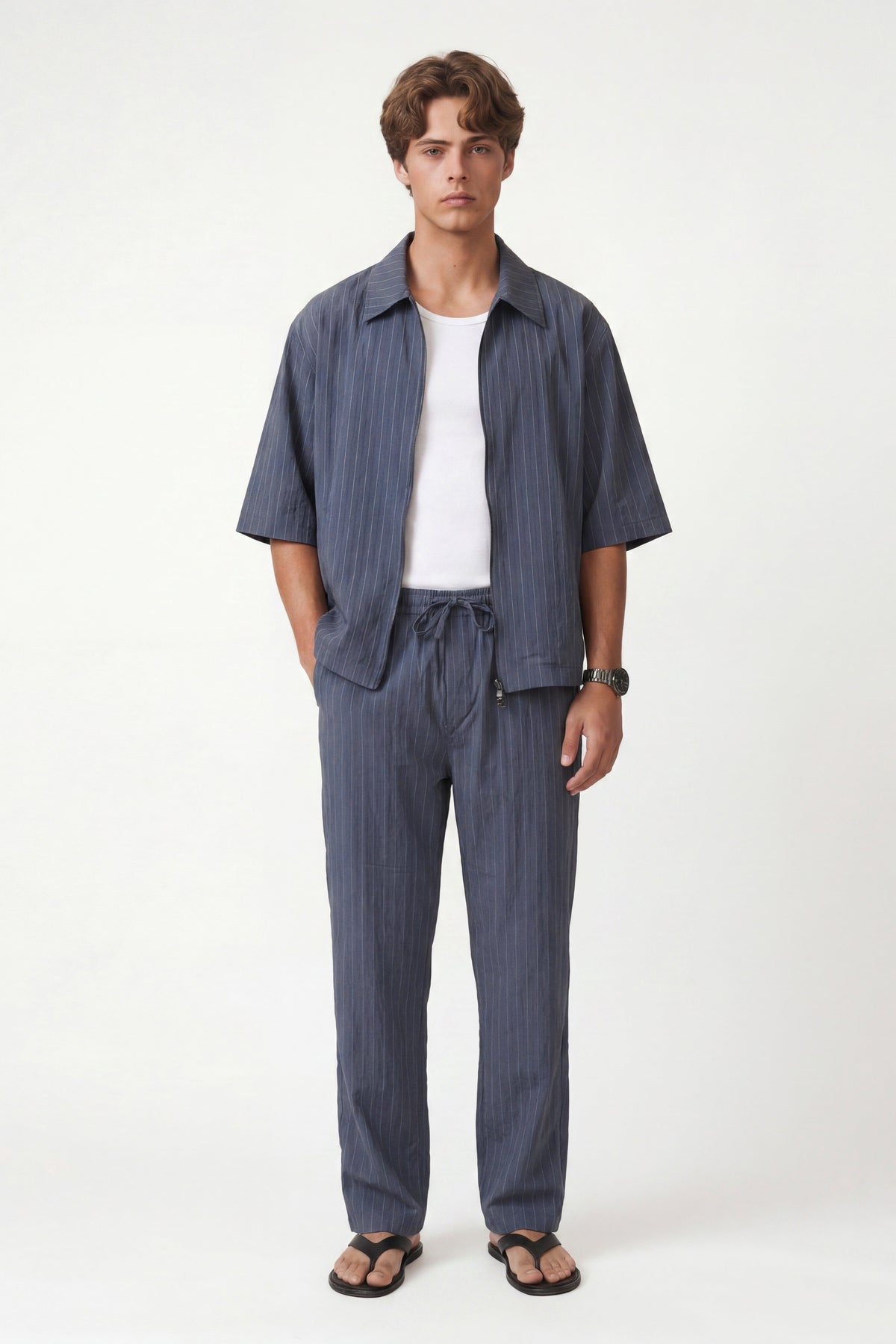 Striped Lyocell-Blend Relaxed-Fit Pants
