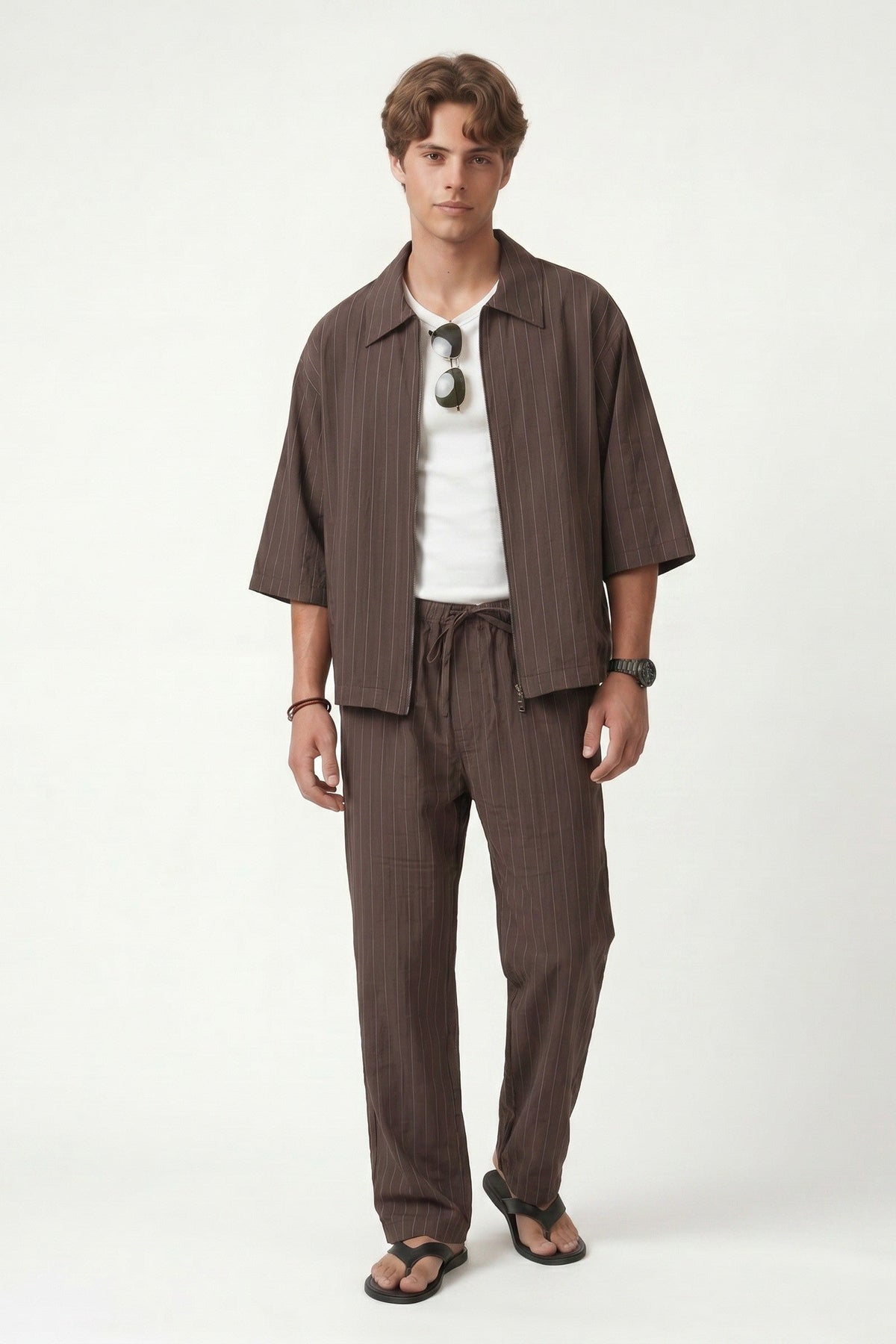 Striped Lyocell-Blend Relaxed-Fit Pants