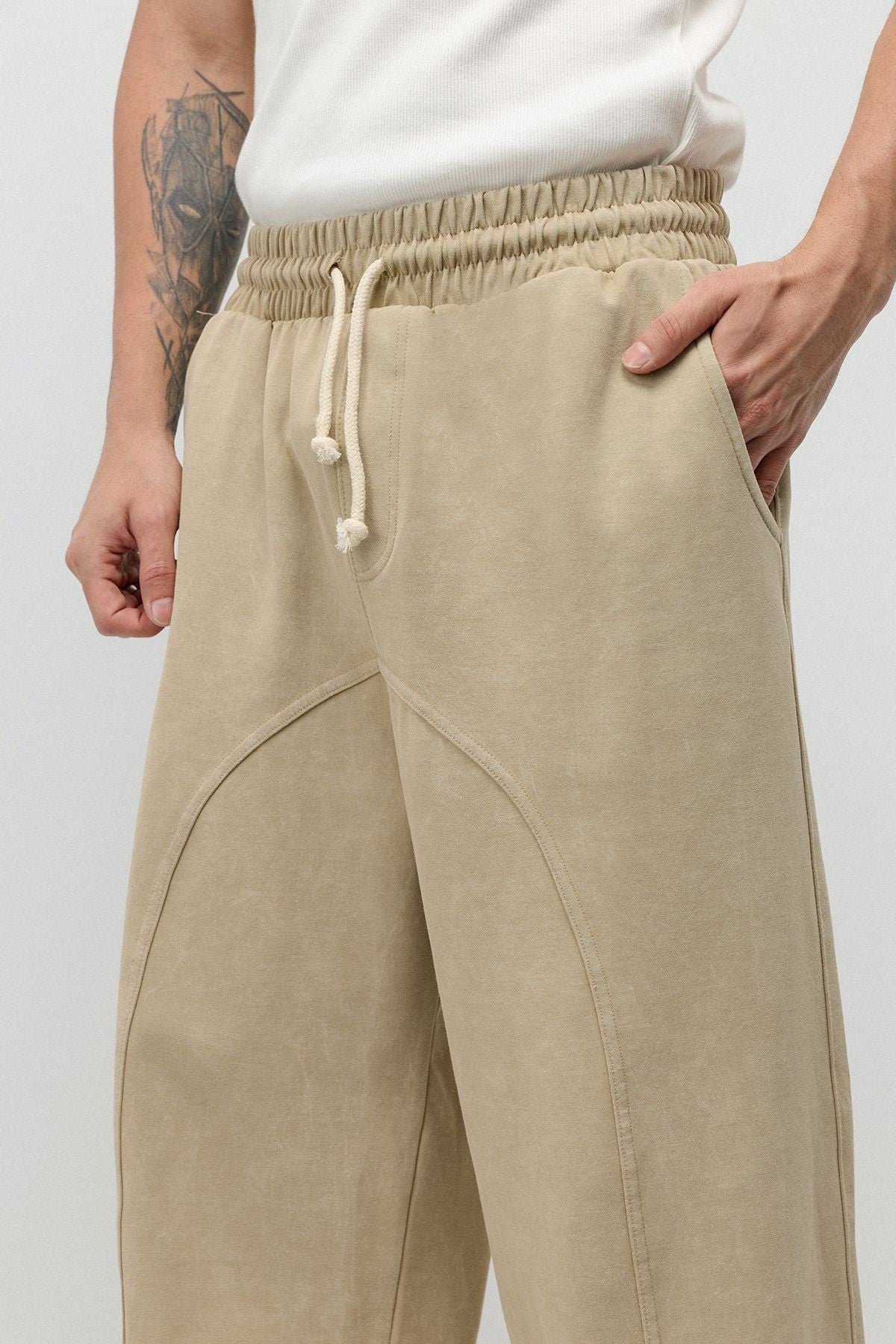 Baggy Sweatpants with Stitched Details, Machine Washable