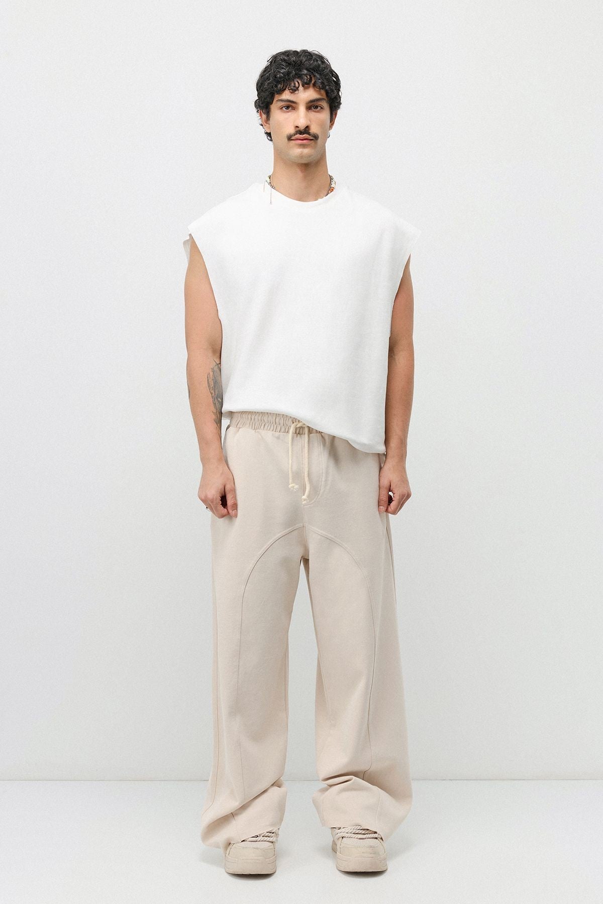 Baggy Sweatpants with Stitched Details, Machine Washable