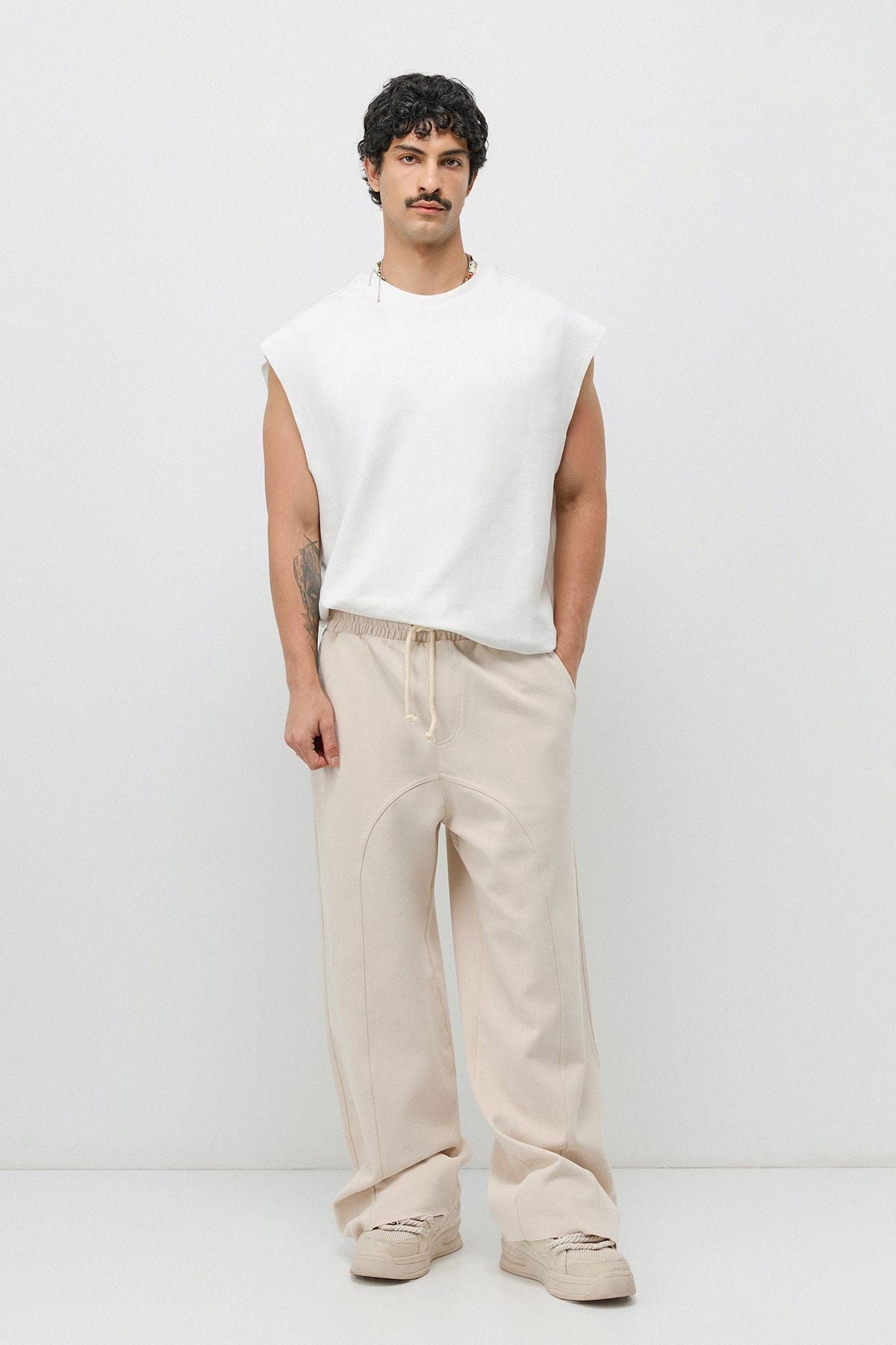 Baggy Sweatpants with Stitched Details, Machine Washable