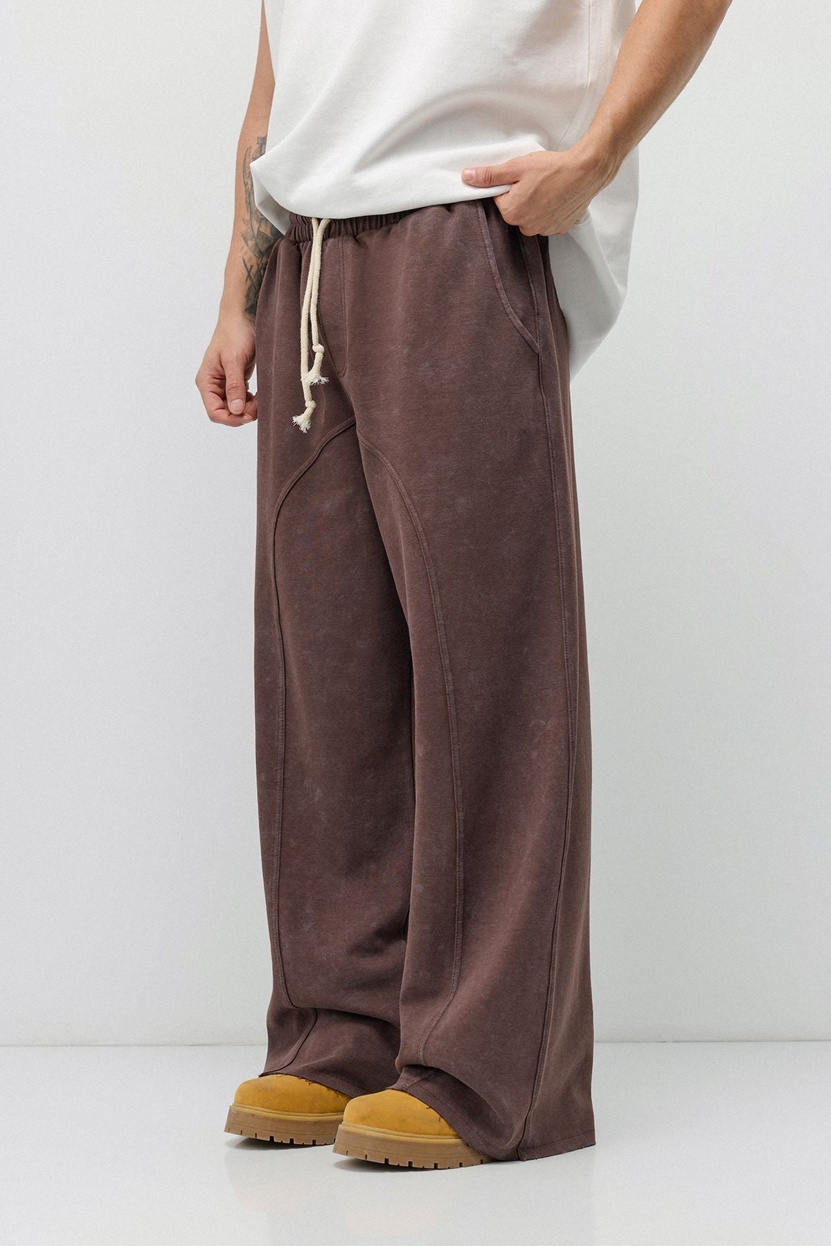 Baggy Sweatpants with Stitched Details, Machine Washable