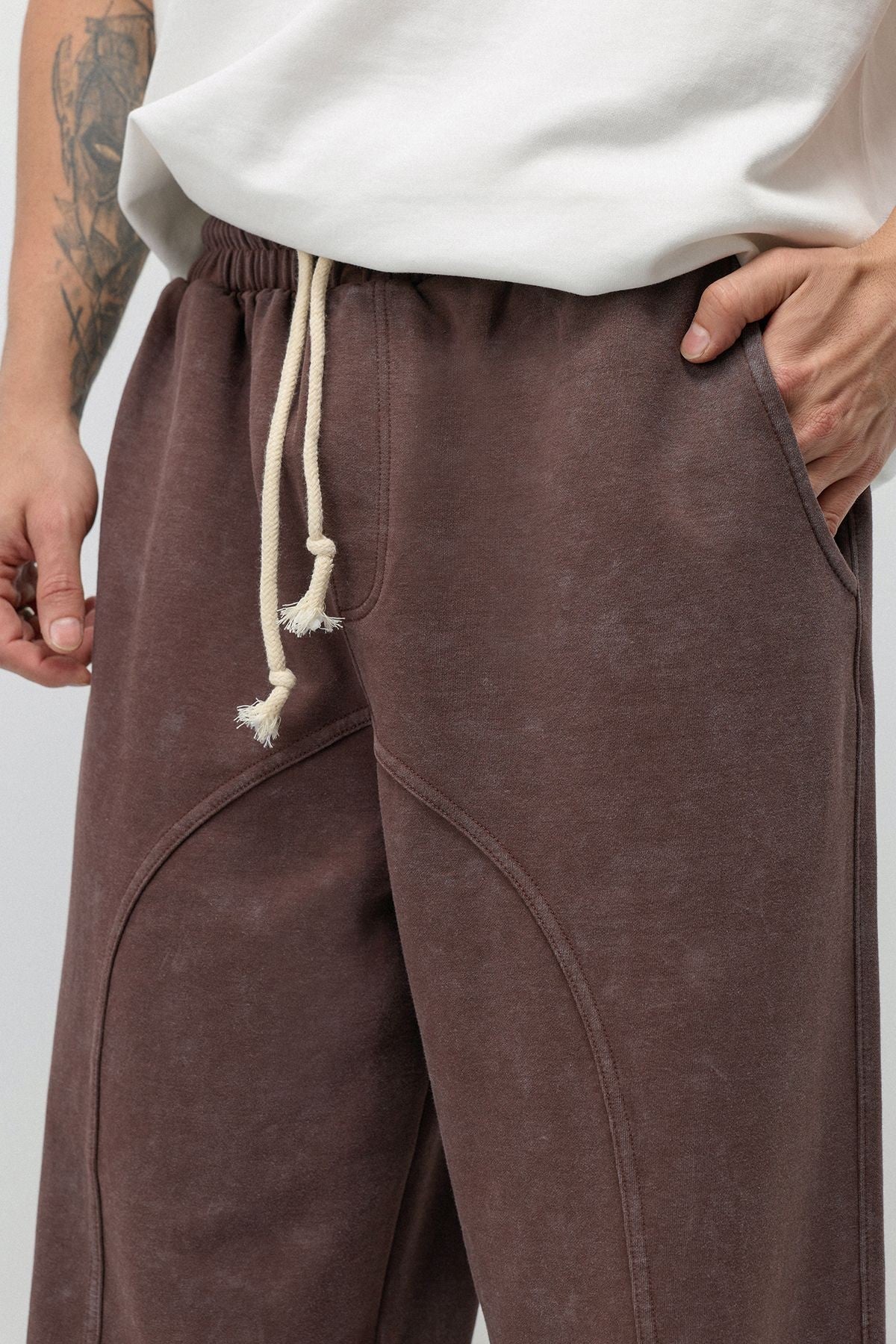 Baggy Sweatpants with Stitched Details, Machine Washable