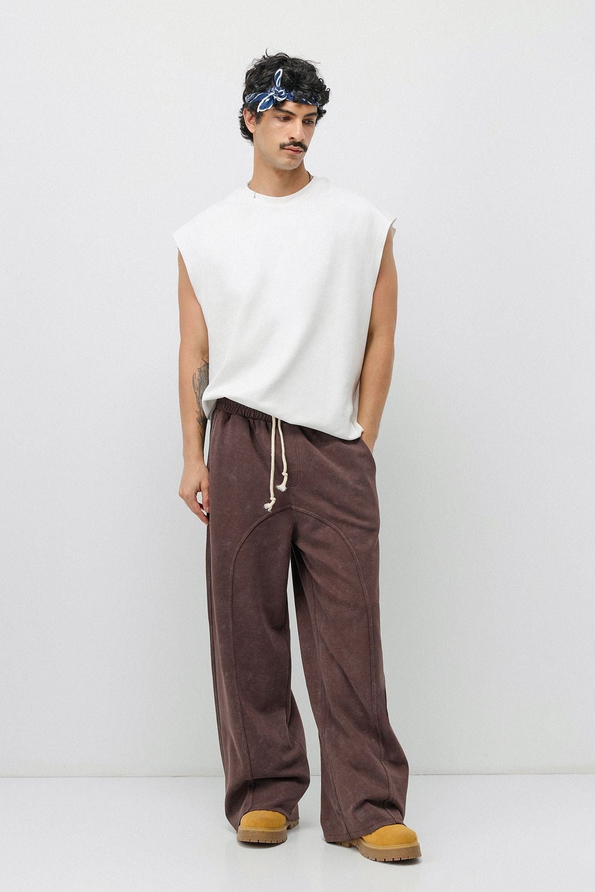 Baggy Sweatpants with Stitched Details, Machine Washable