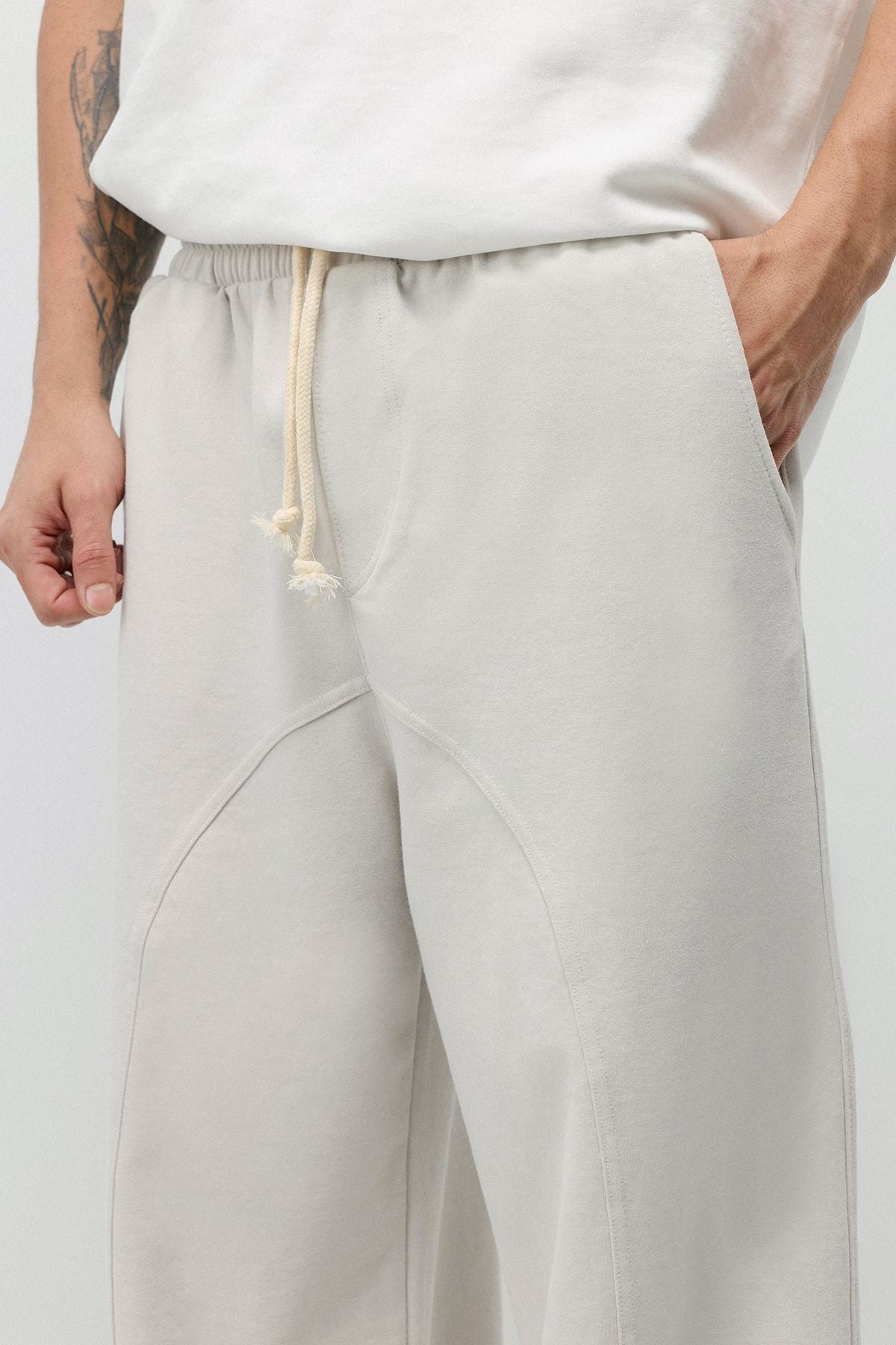 Baggy Sweatpants with Stitched Details, Machine Washable