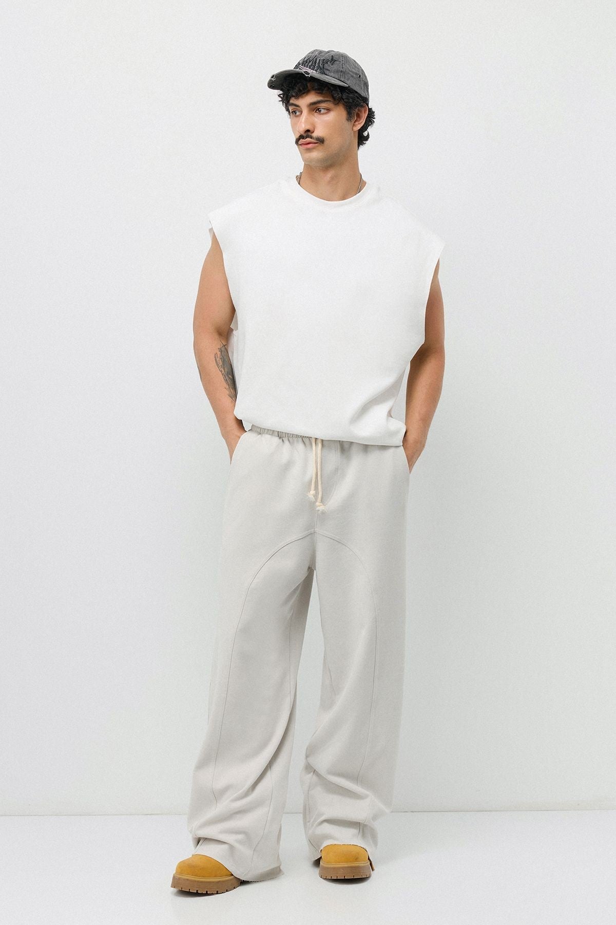 Baggy Sweatpants with Stitched Details, Machine Washable
