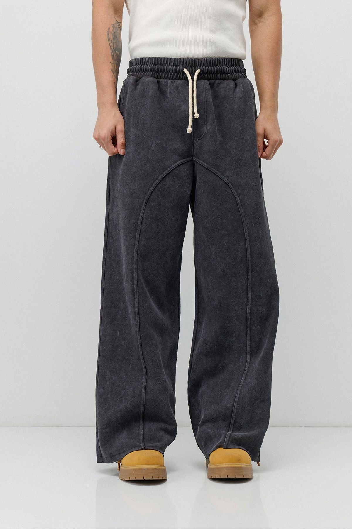 Baggy Sweatpants with Stitched Details, Machine Washable
