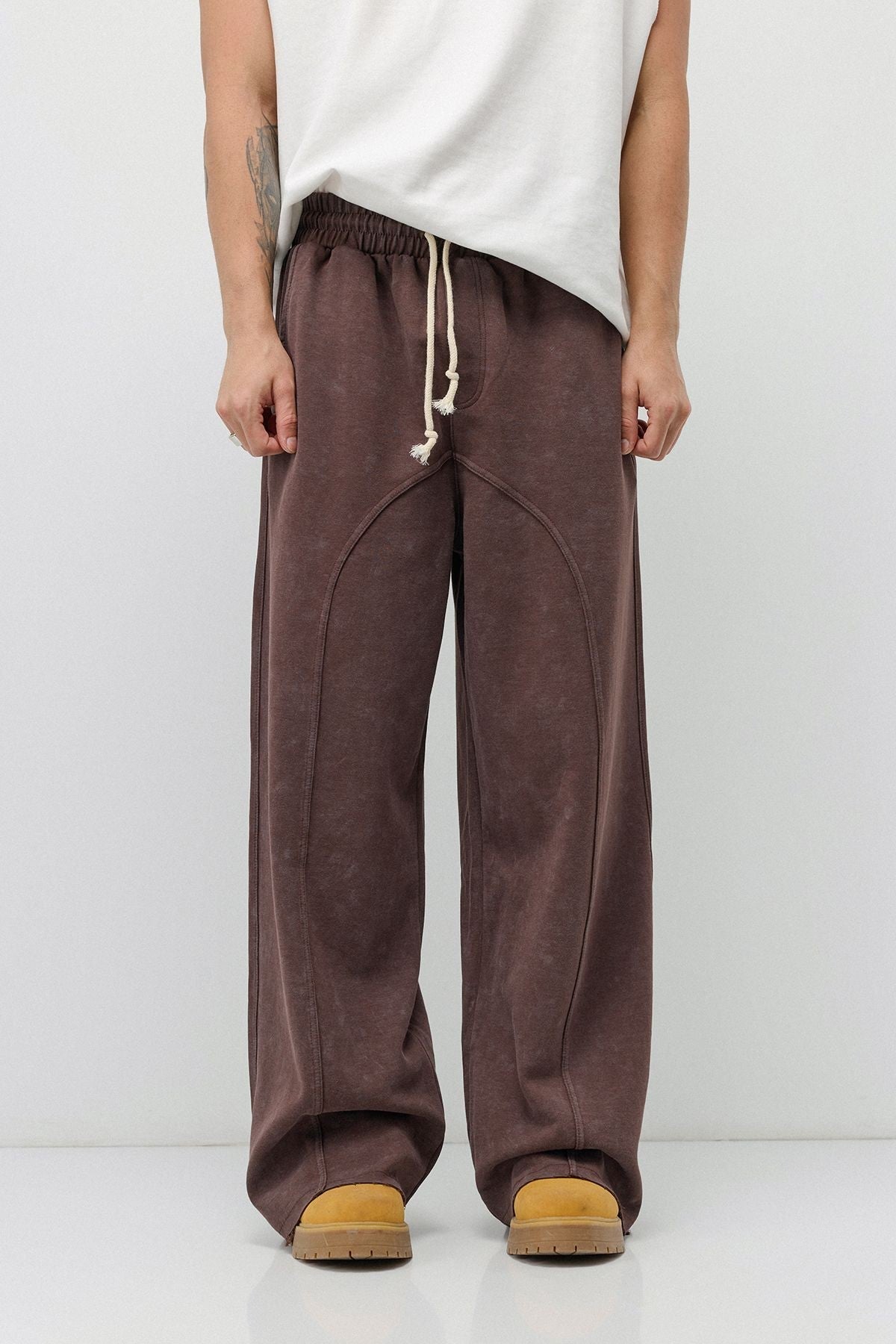 Baggy Sweatpants with Stitched Details, Machine Washable