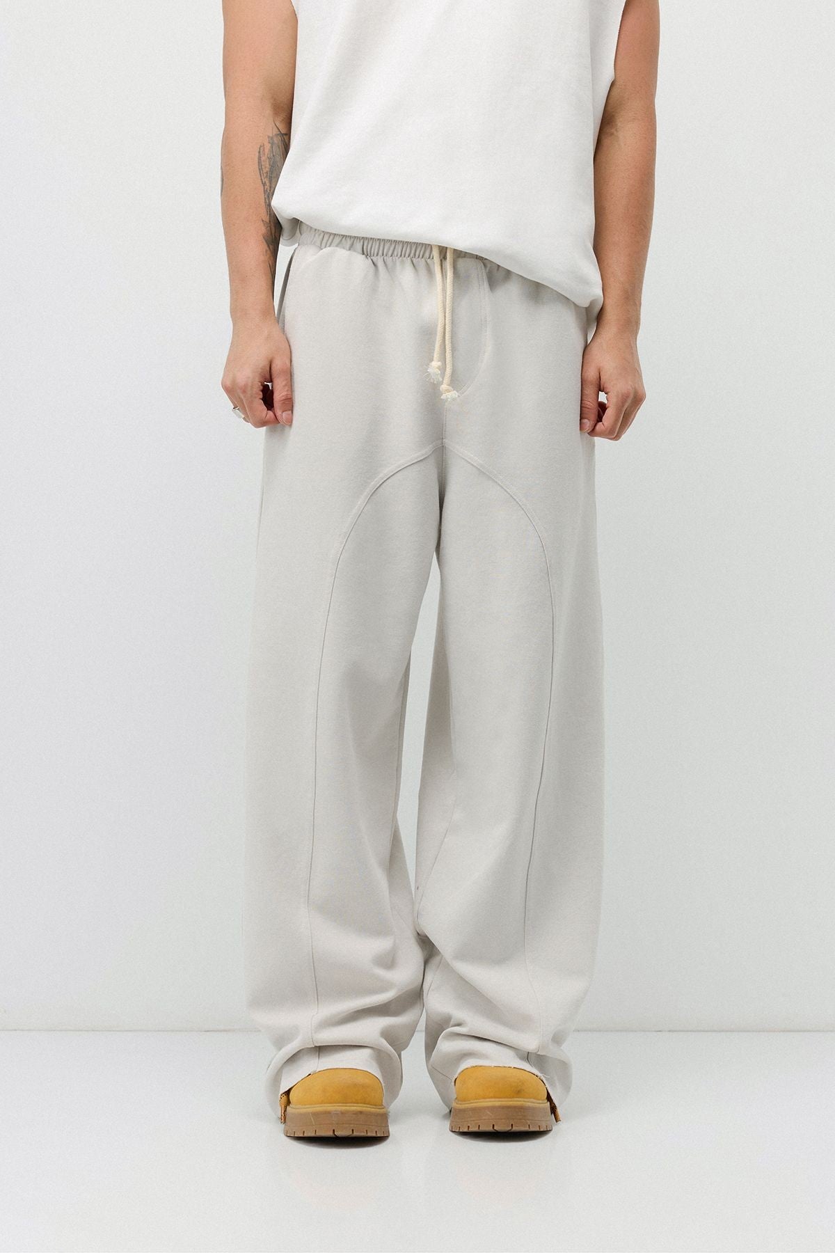 Baggy Sweatpants with Stitched Details, Machine Washable