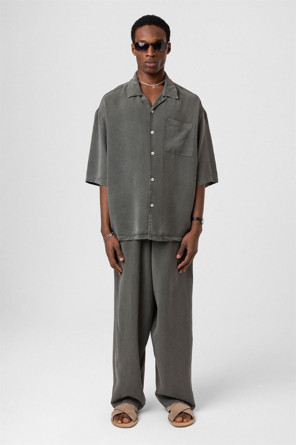 Machine-Washable Lyocell Fabric Top and Bottom Set