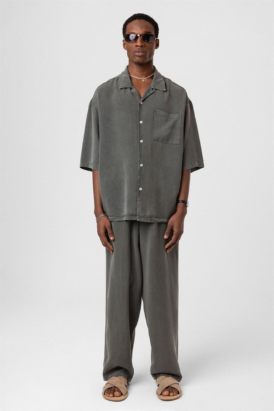 Machine-Washable Lyocell Fabric Top and Bottom Set