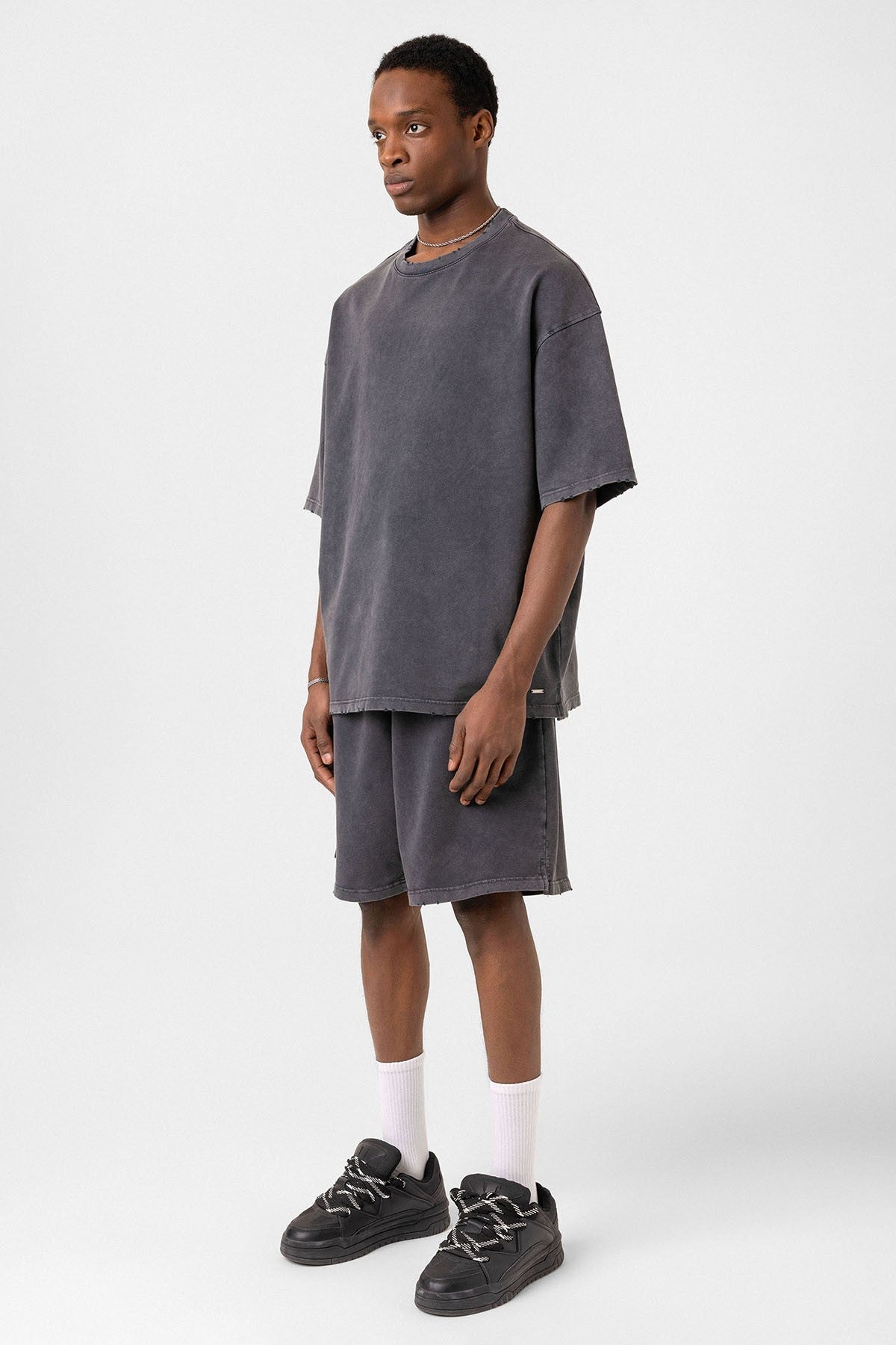 Basic Washed Oversized Shorts Set
