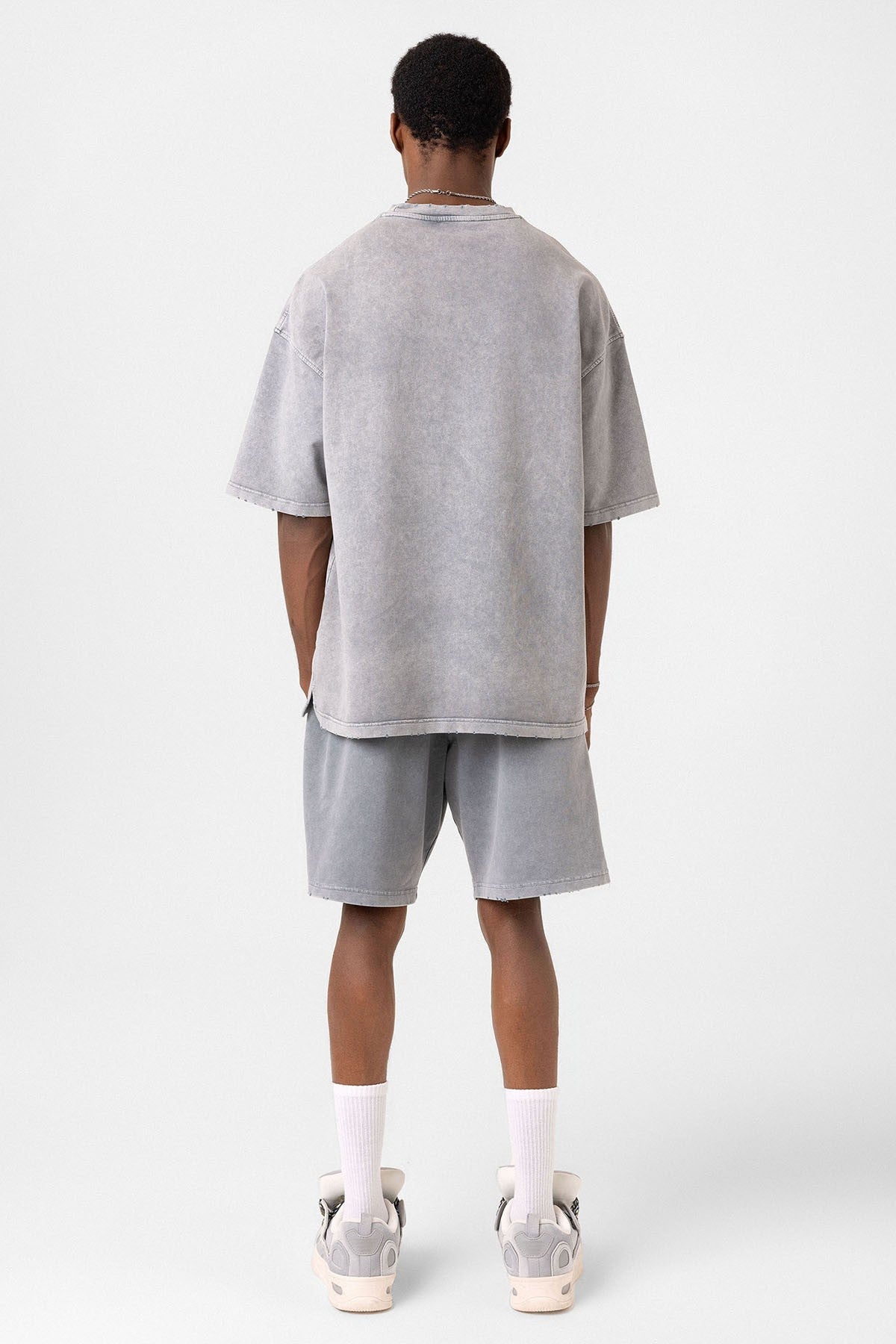 Basic Washed Oversized Shorts Set