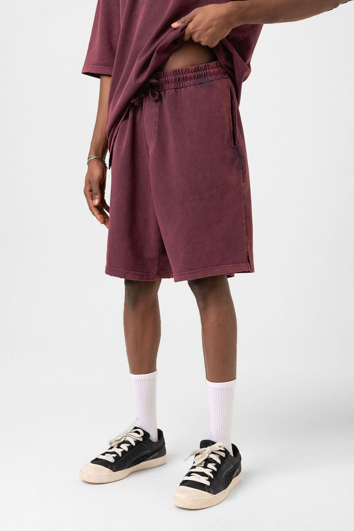 Basic Washed Oversized Shorts Set