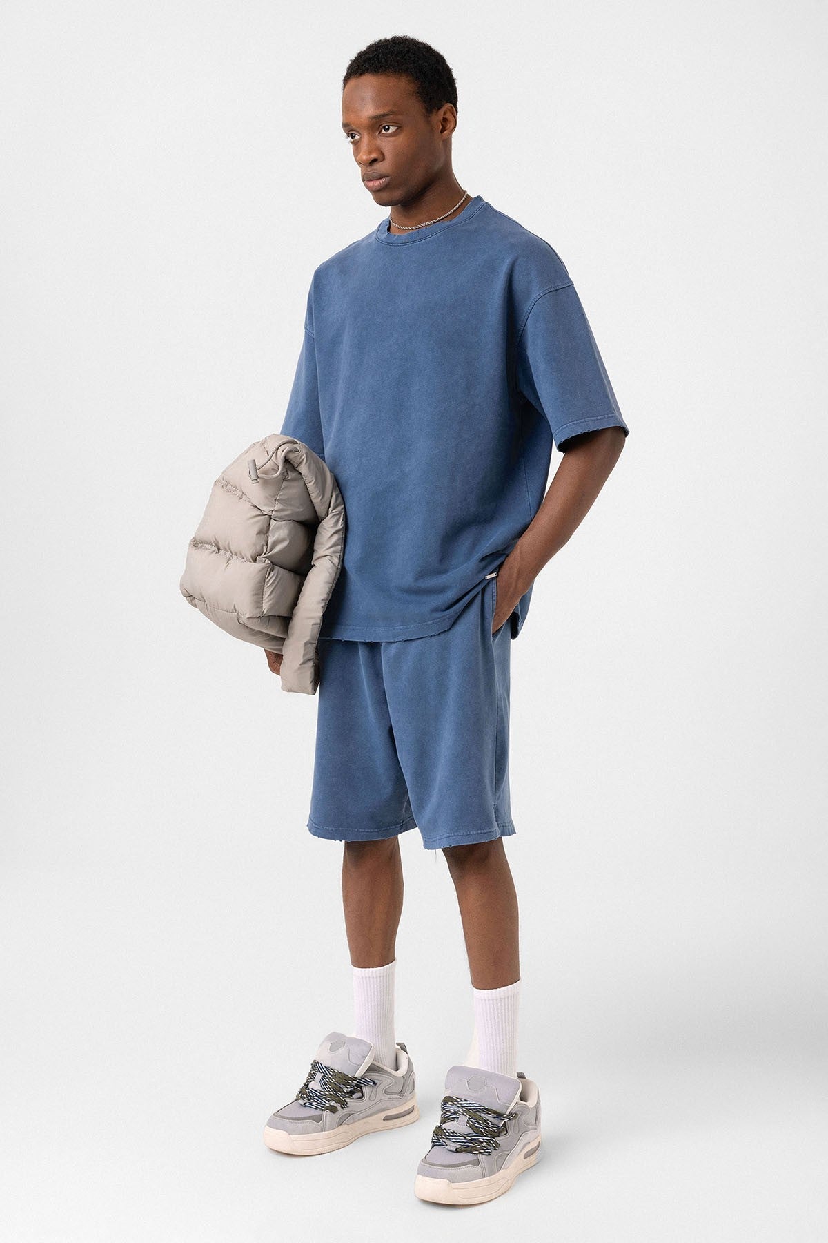 Basic Washed Oversized Shorts Set