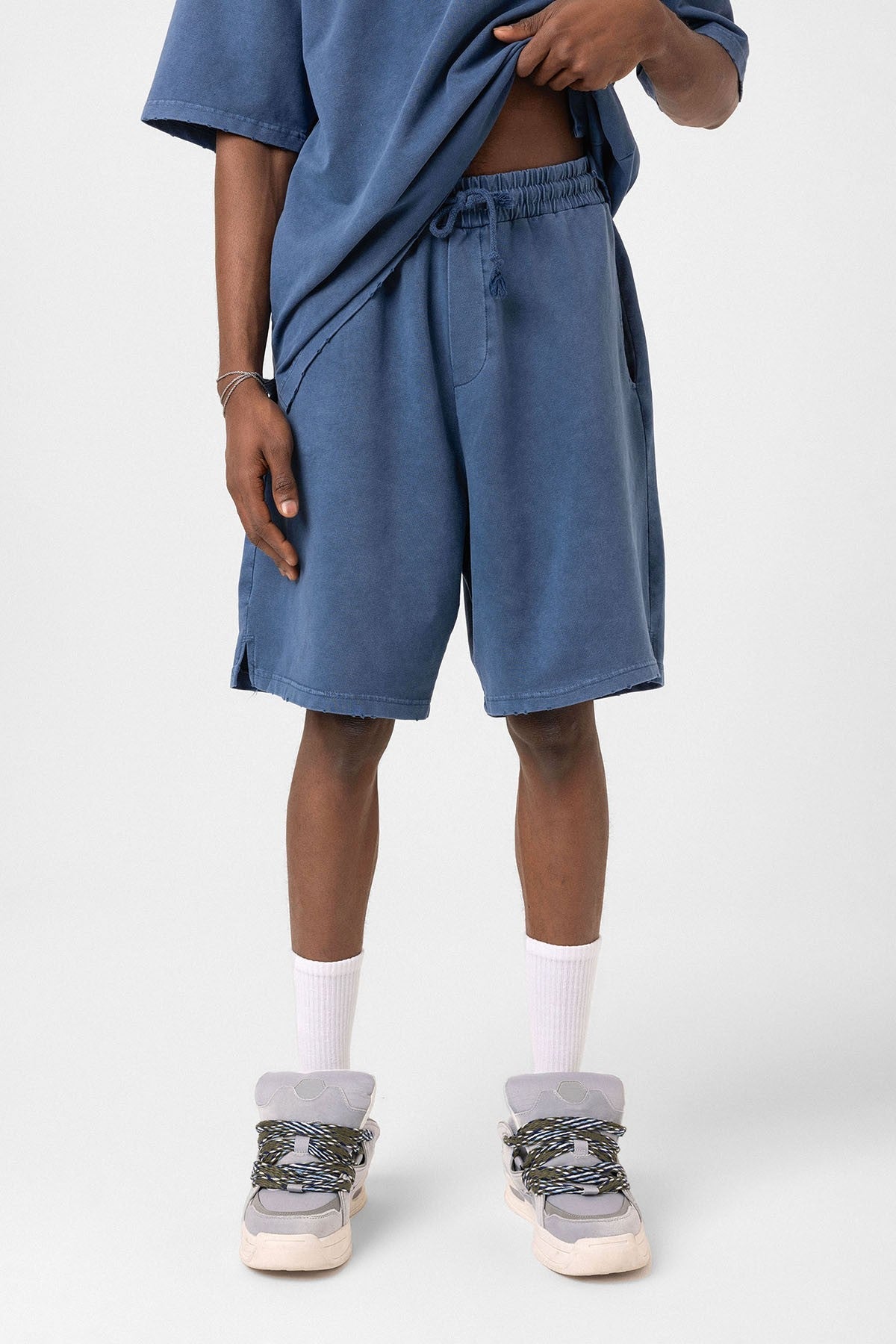 Basic Washed Oversized Shorts Set