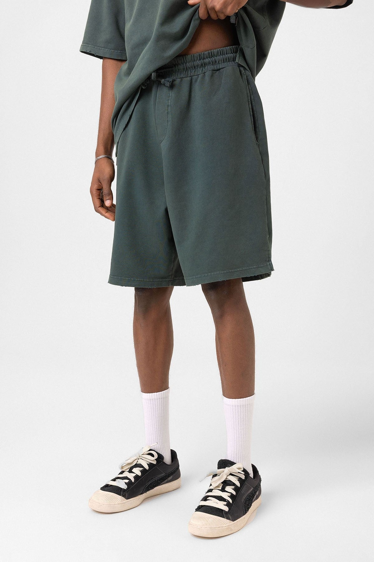 Basic Washed Oversized Shorts Set