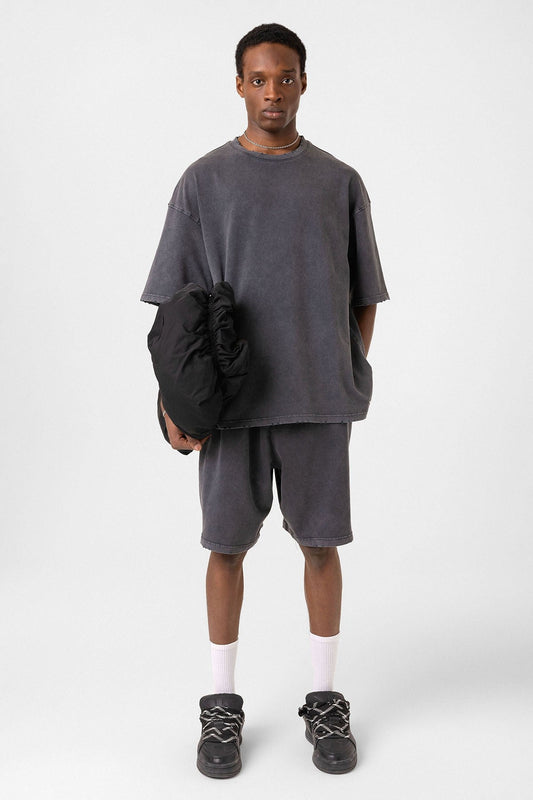 Basic Washed Oversized Shorts Set