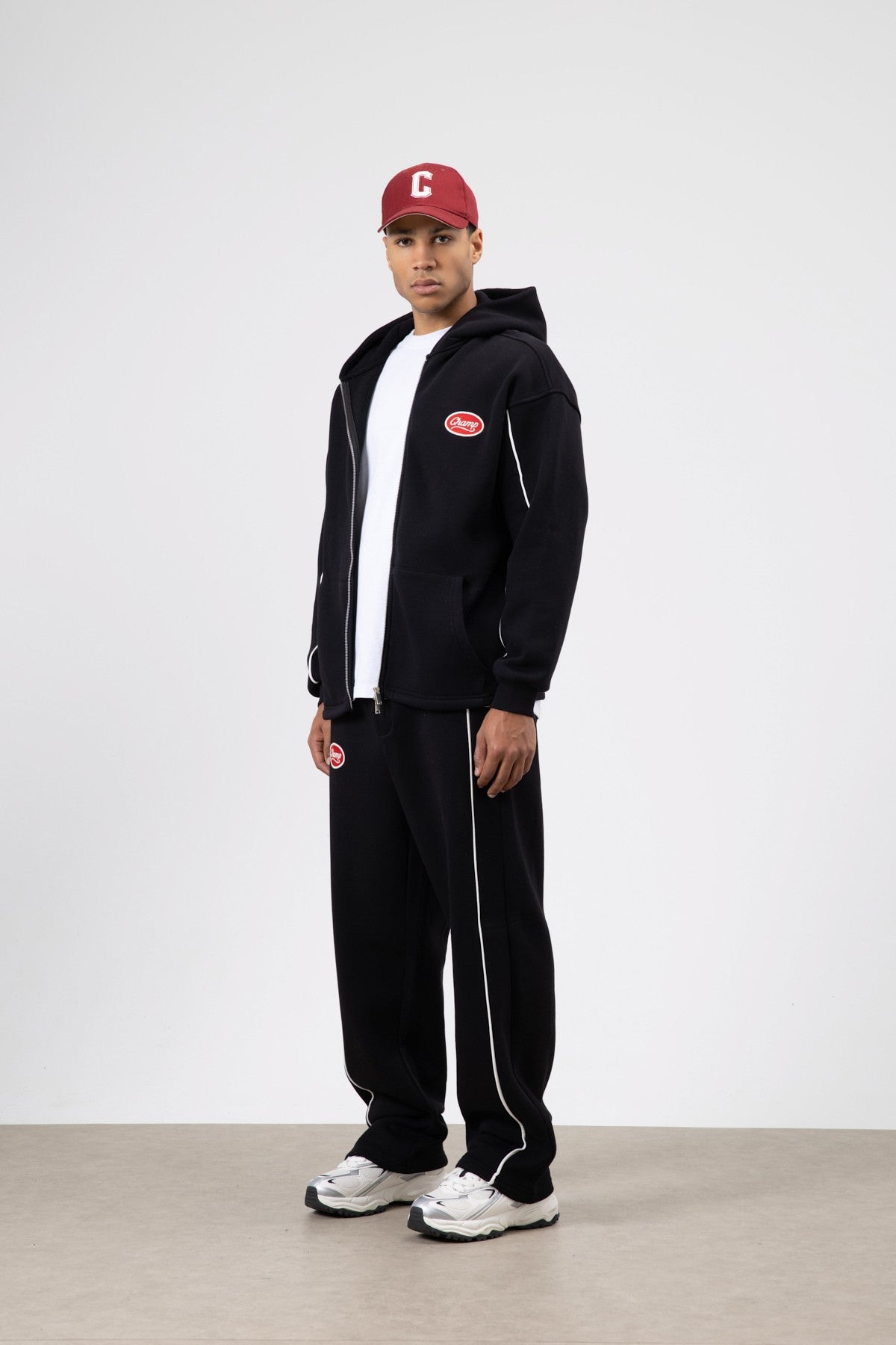Oversized Sweatsuit Set with Stripe Details