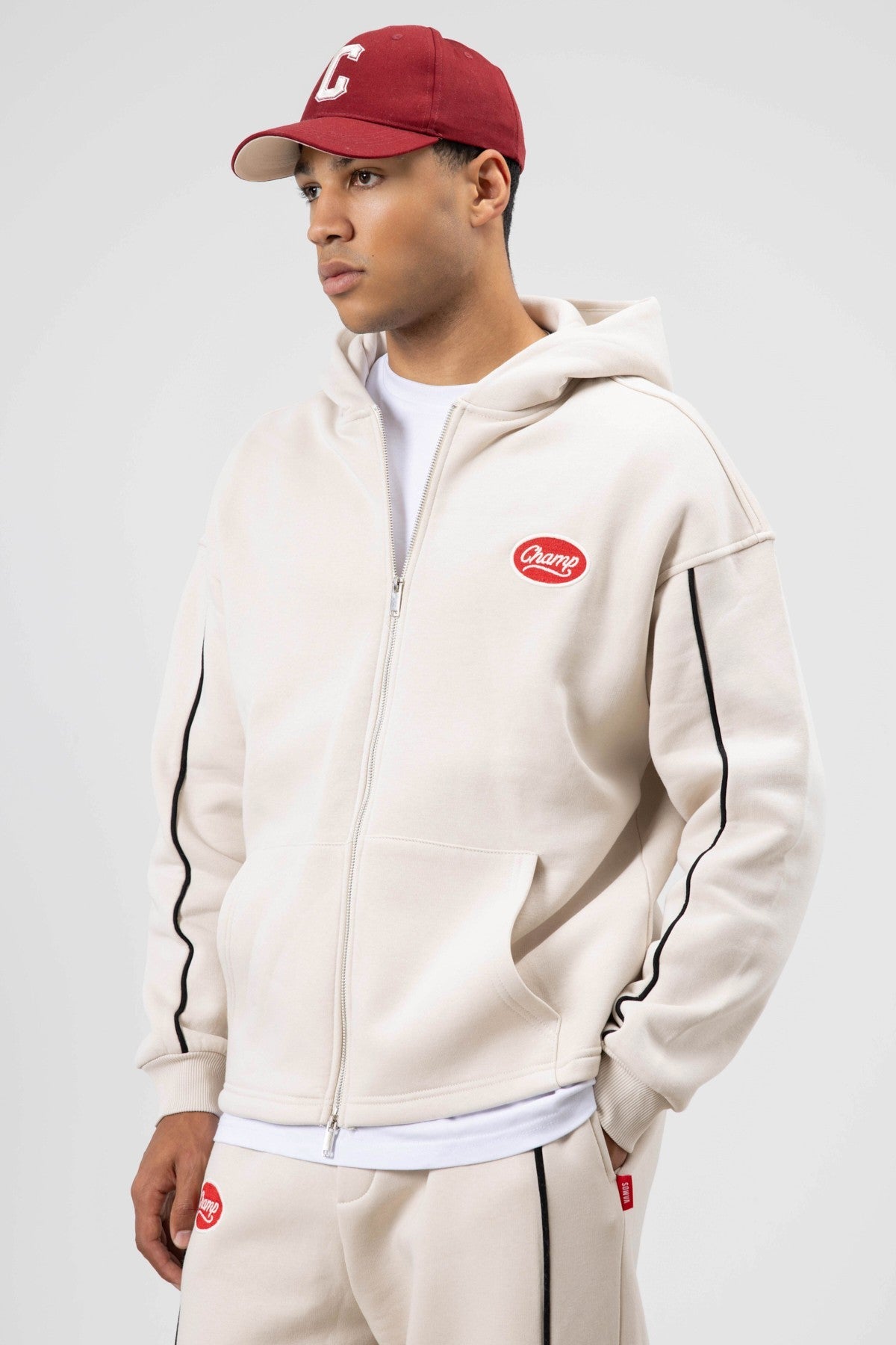 Oversized Sweatsuit Set with Stripe Details