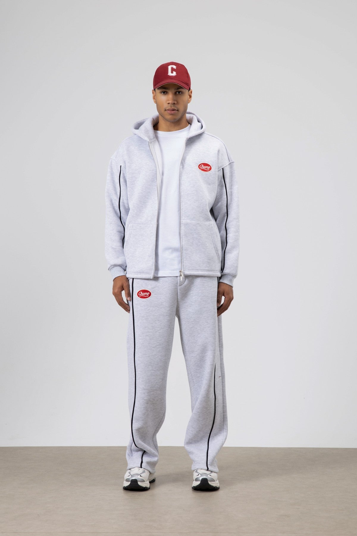Oversized Sweatsuit Set with Stripe Details