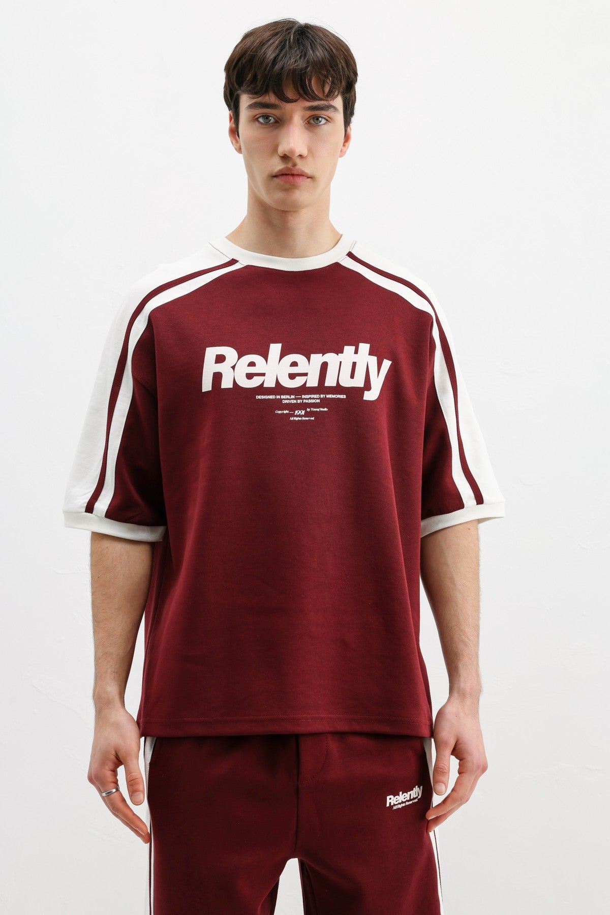 Oversized Printed Sweatsuit Set, Burgundy