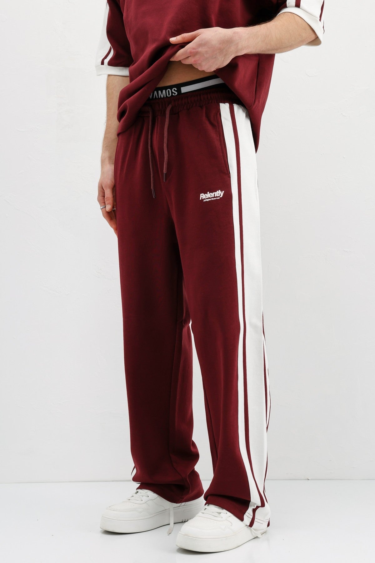 Oversized Printed Sweatsuit Set, Burgundy