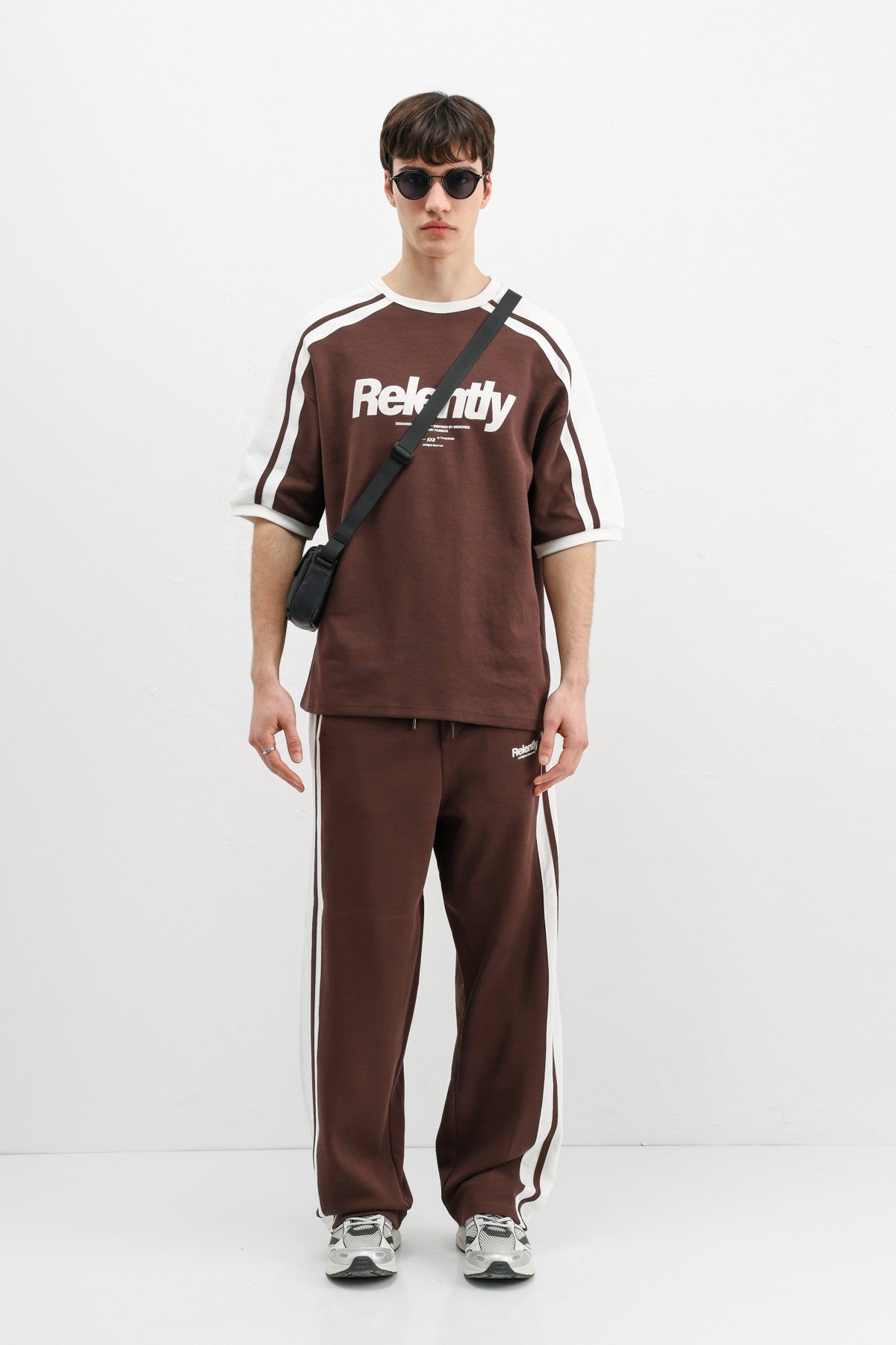Oversized Printed Sweatsuit Set, Brown