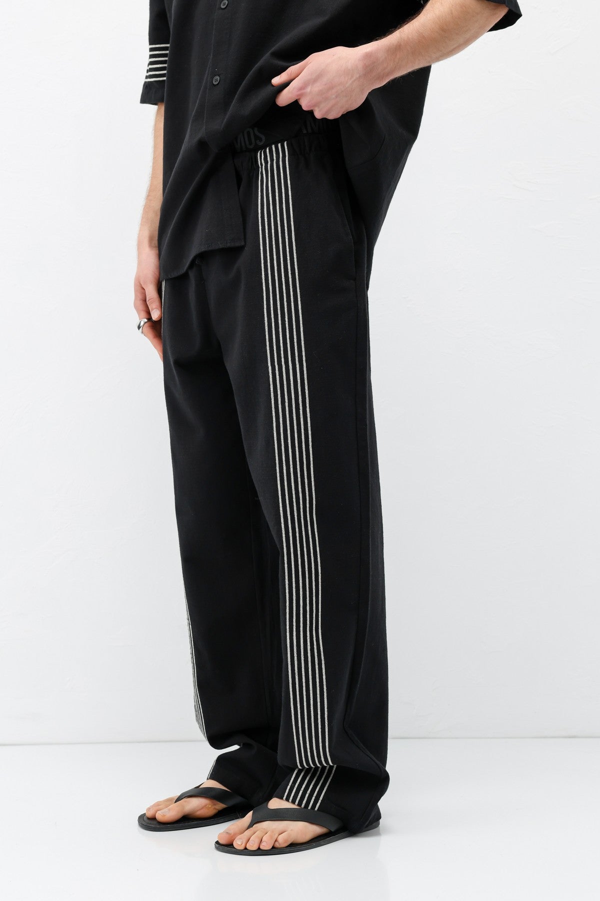Oversized Linen Set with Striped Details