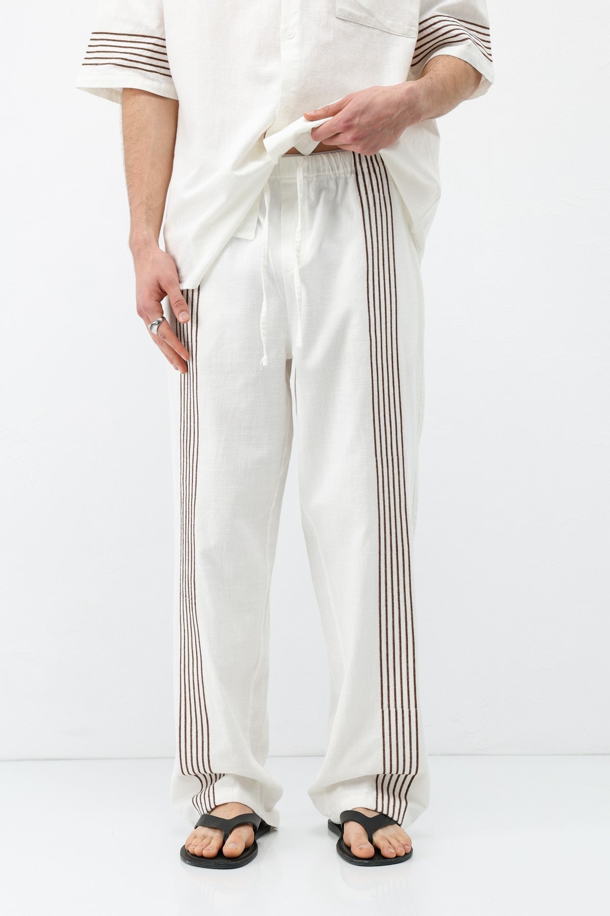 Oversized Linen Set with Striped Details