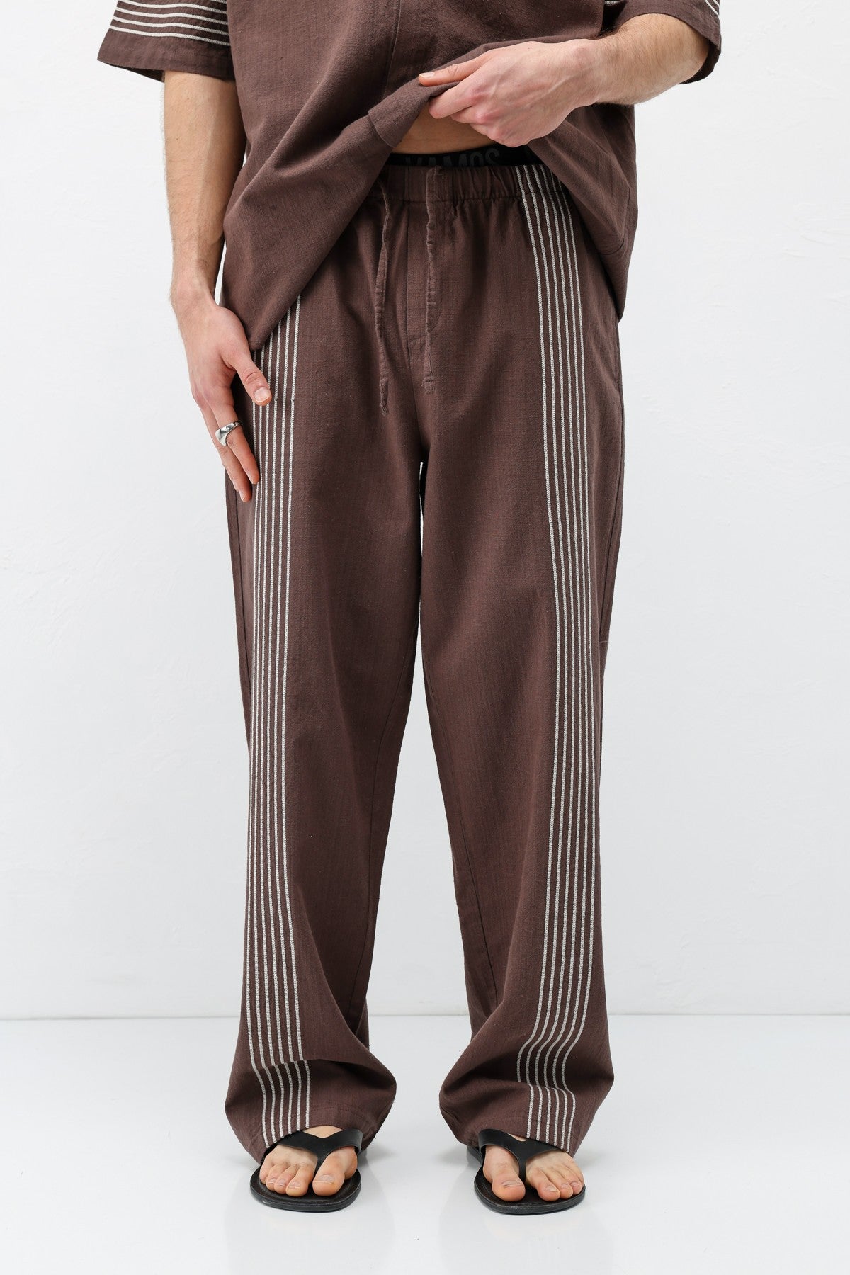 Oversized Linen Set with Striped Details