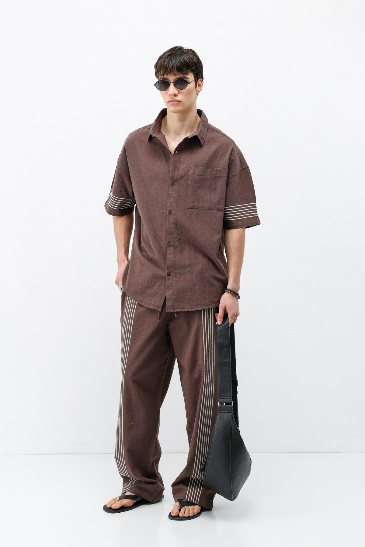 Oversized Linen Set with Striped Details