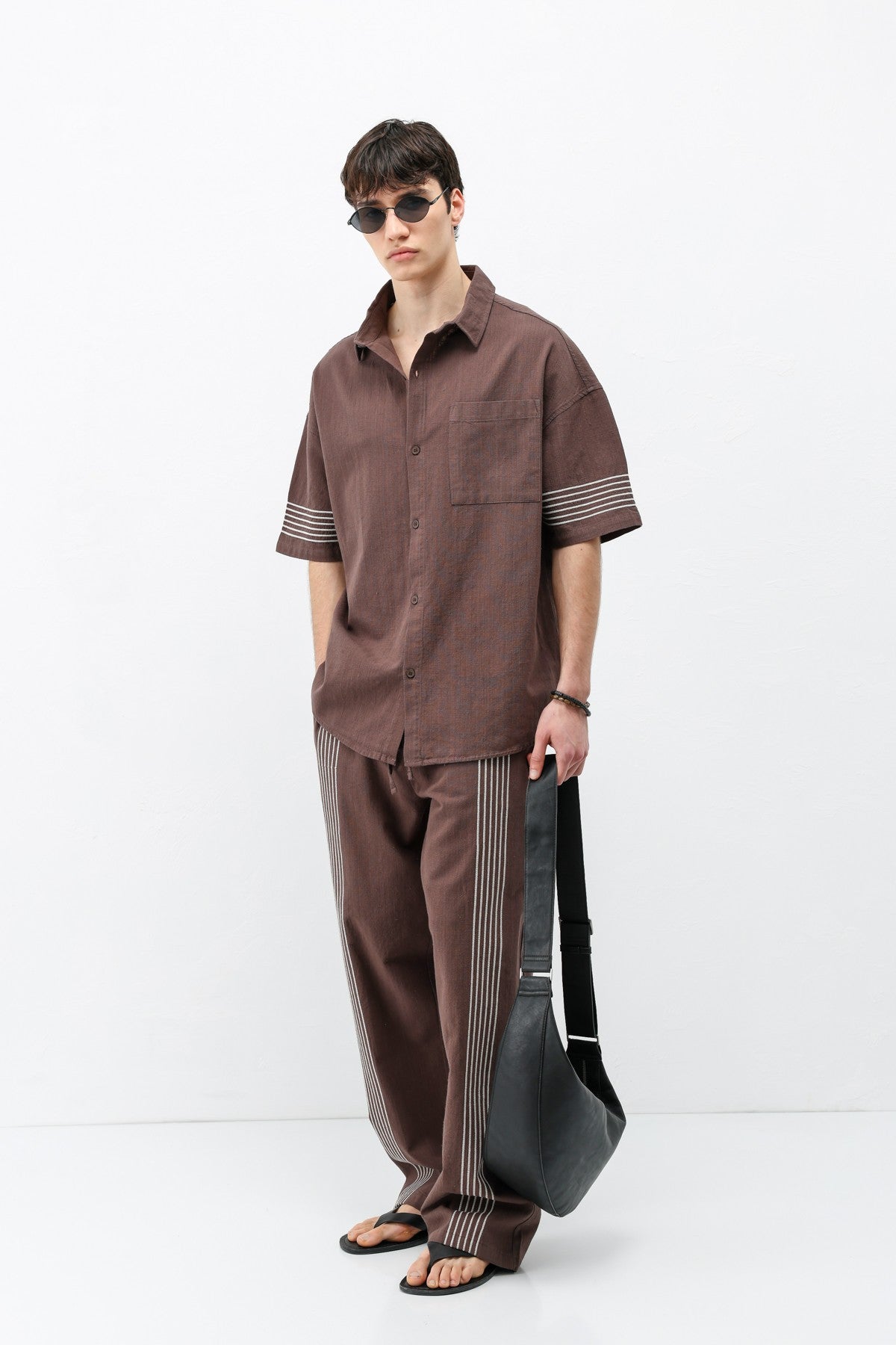 Oversized Linen Set with Striped Details
