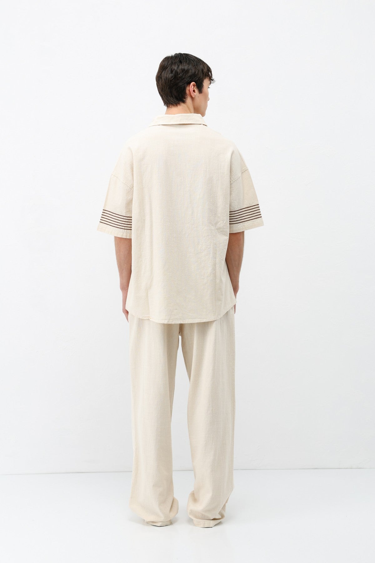 Oversized Linen Set with Striped Details