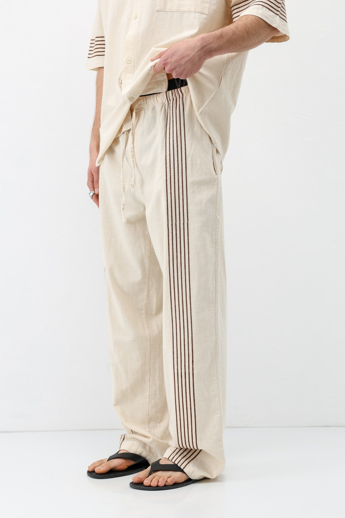 Oversized Linen Set with Striped Details