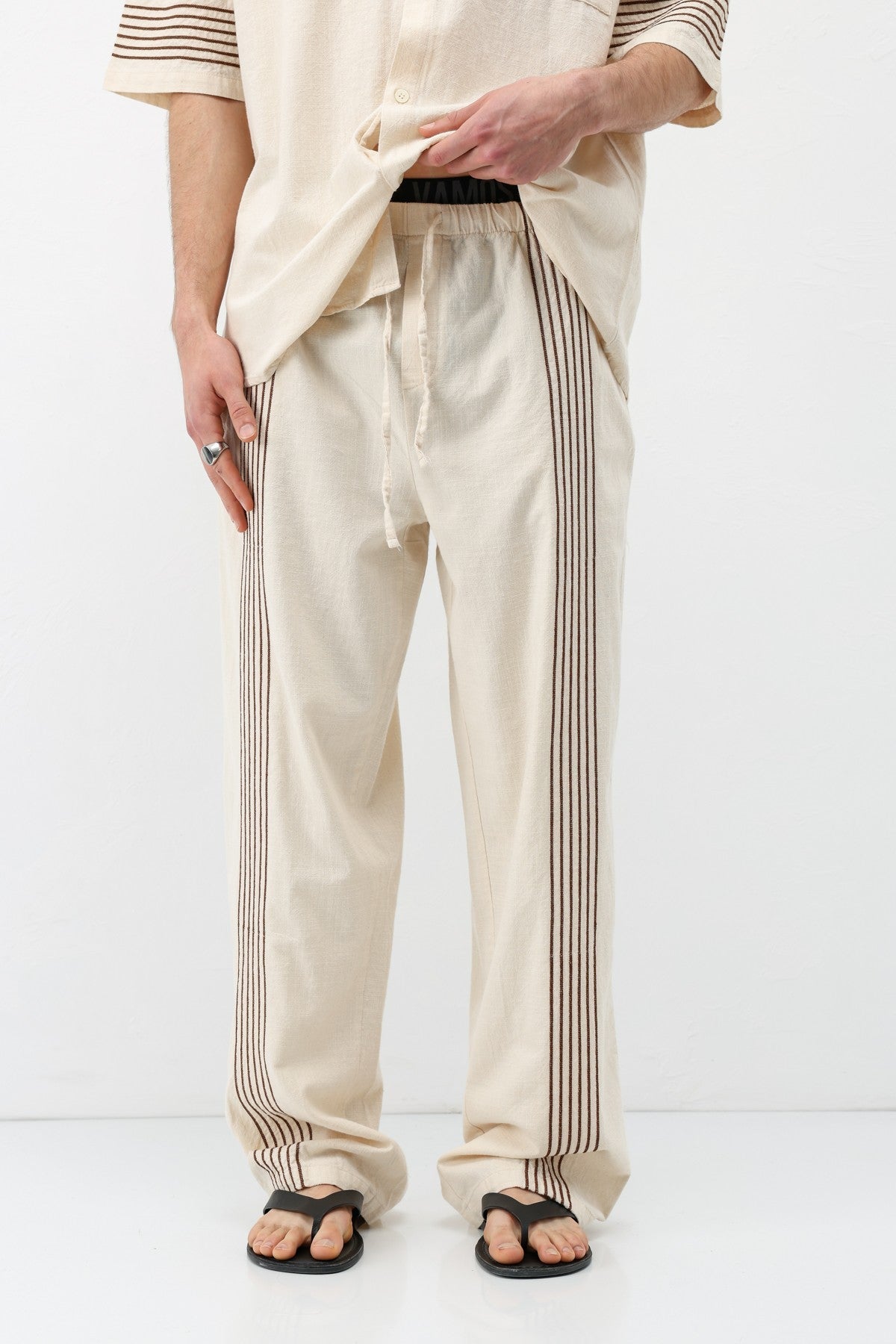 Oversized Linen Set with Striped Details