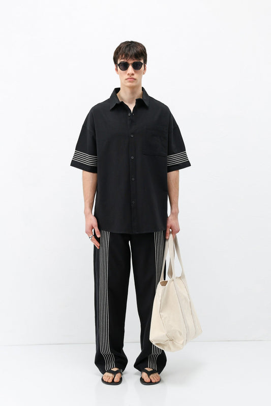 Oversized Linen Set with Striped Details