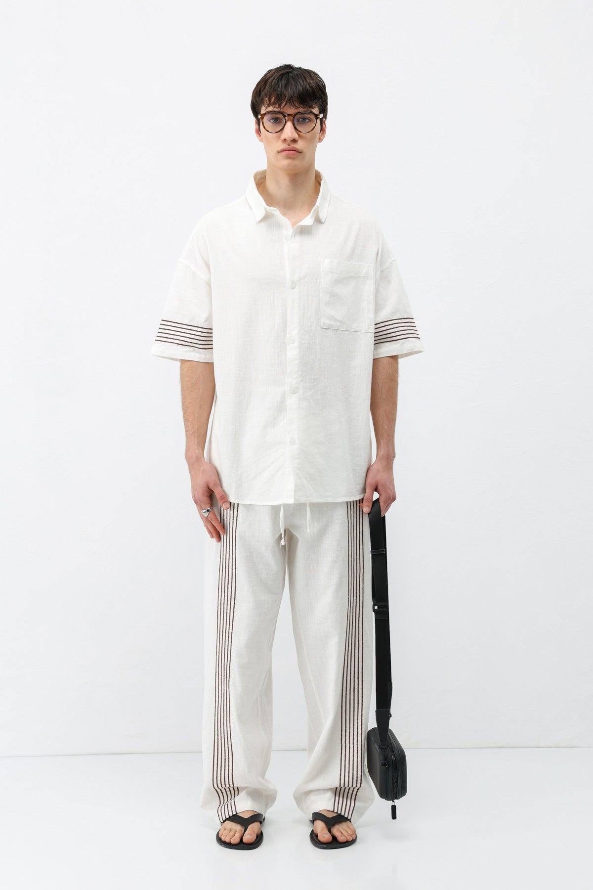 Oversized Linen Set with Striped Details