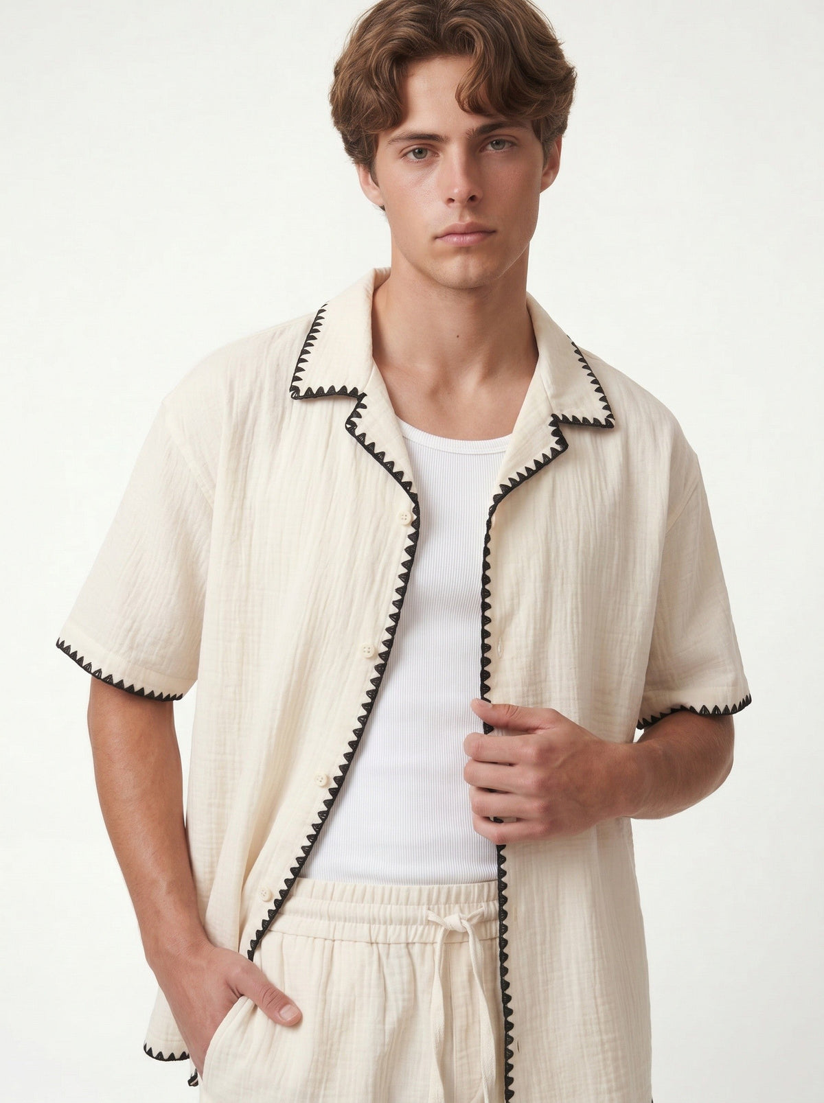 Stitched-Detail Shirt and Shorts Set