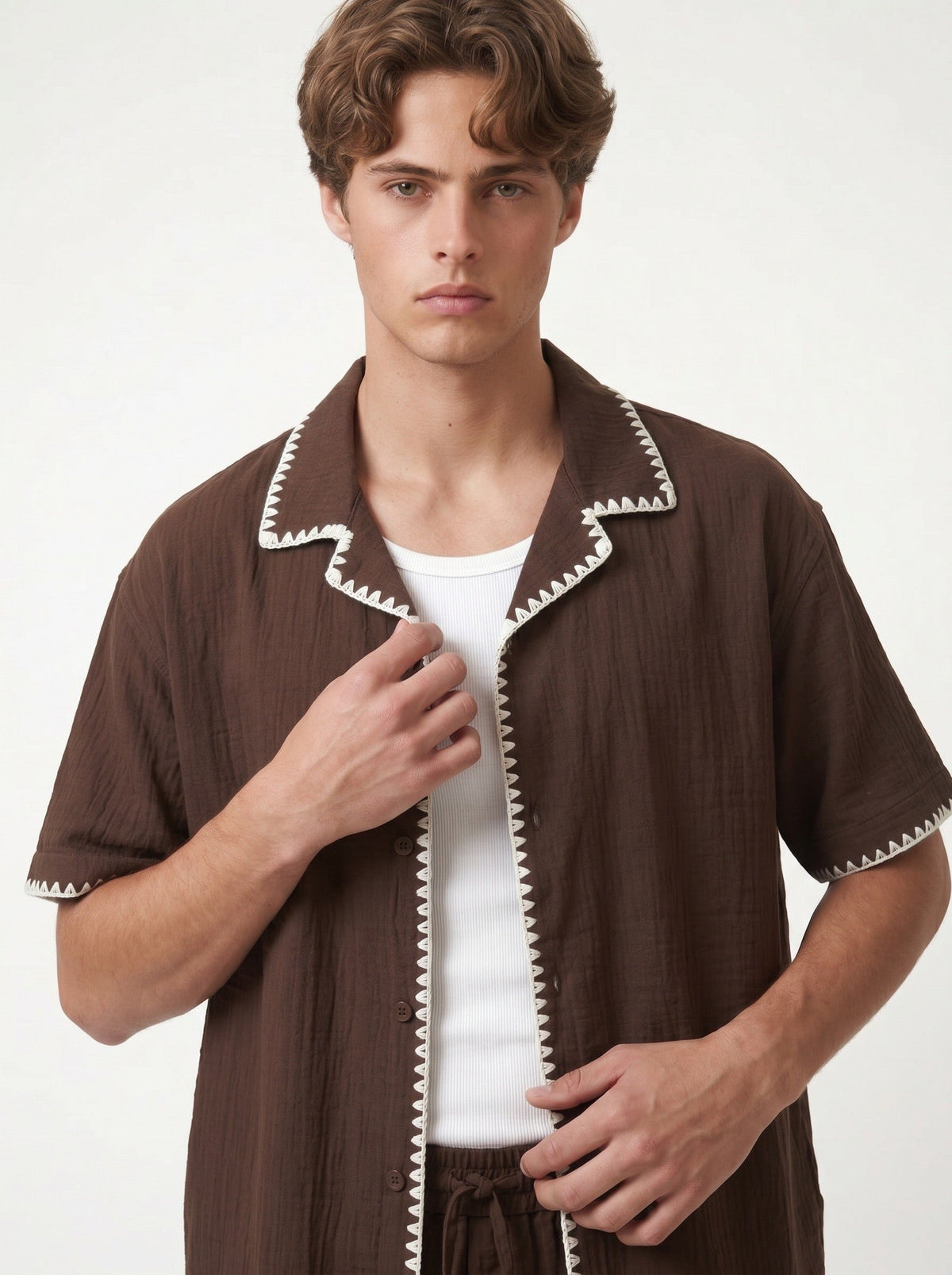 Stitched-Detail Shirt and Shorts Set
