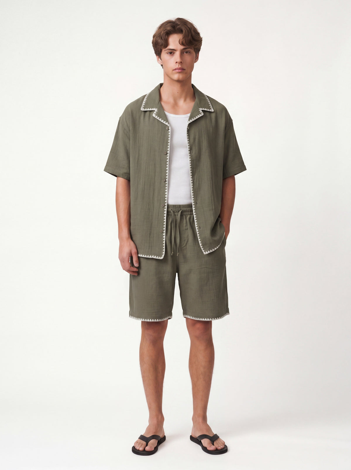 Stitched-Detail Shirt and Shorts Set