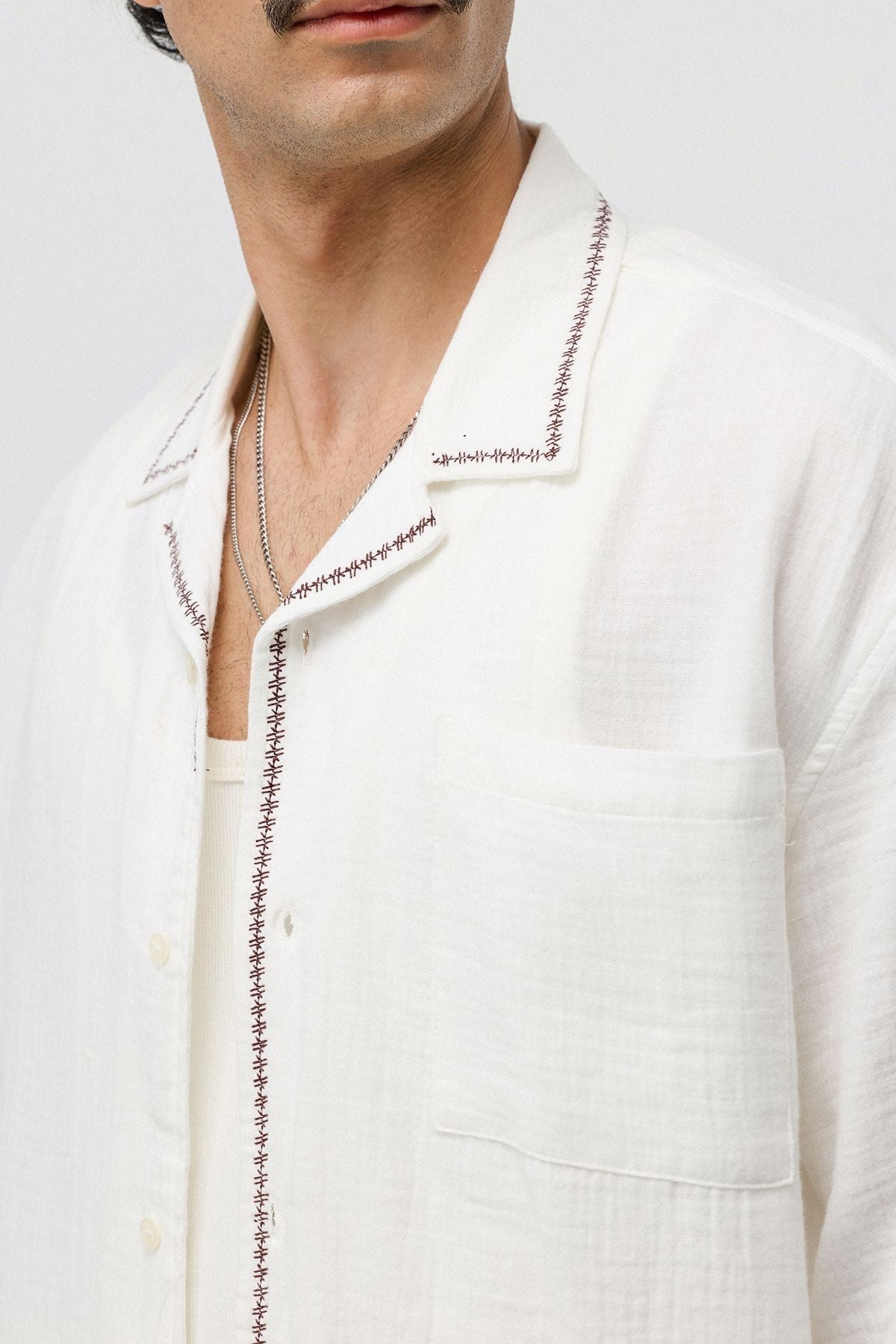 Embroidered Muslin Shirt and Wide-Leg Pants Set