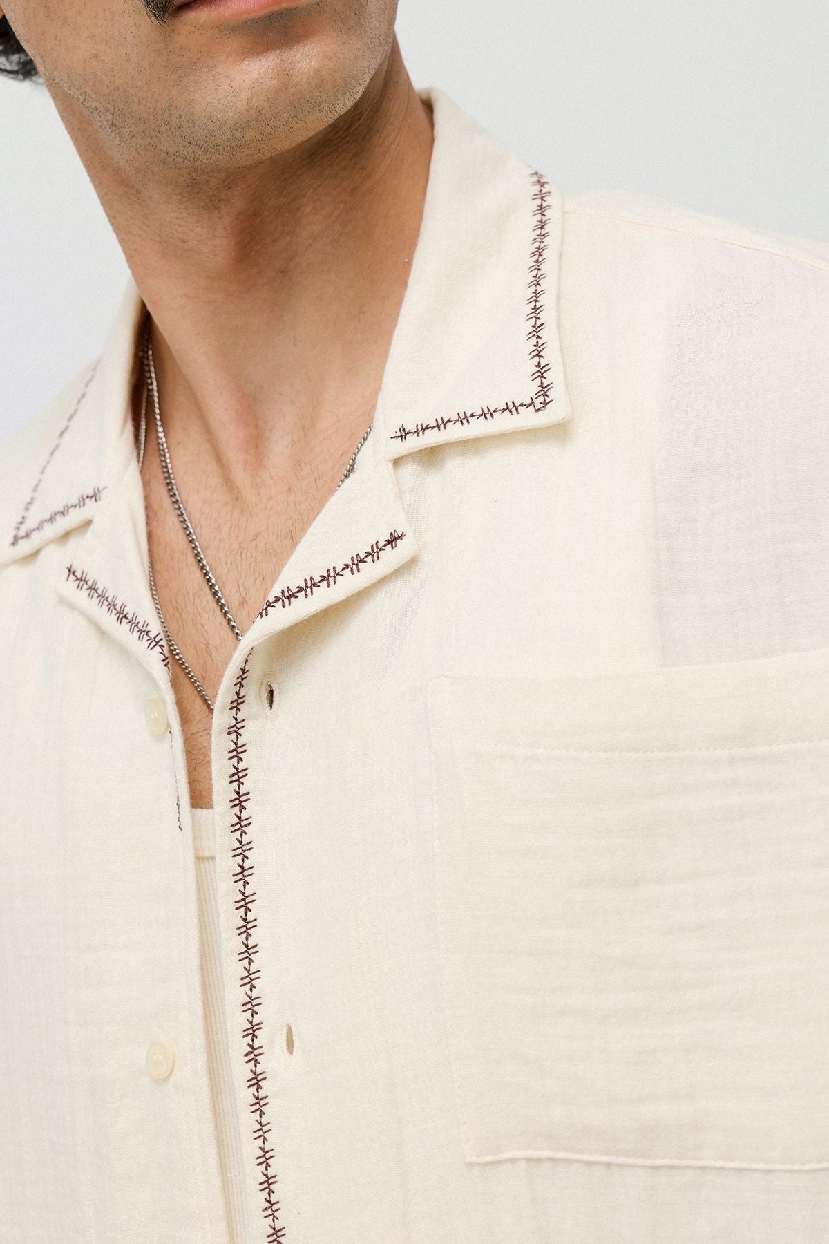 Embroidered Muslin Shirt and Wide-Leg Pants Set