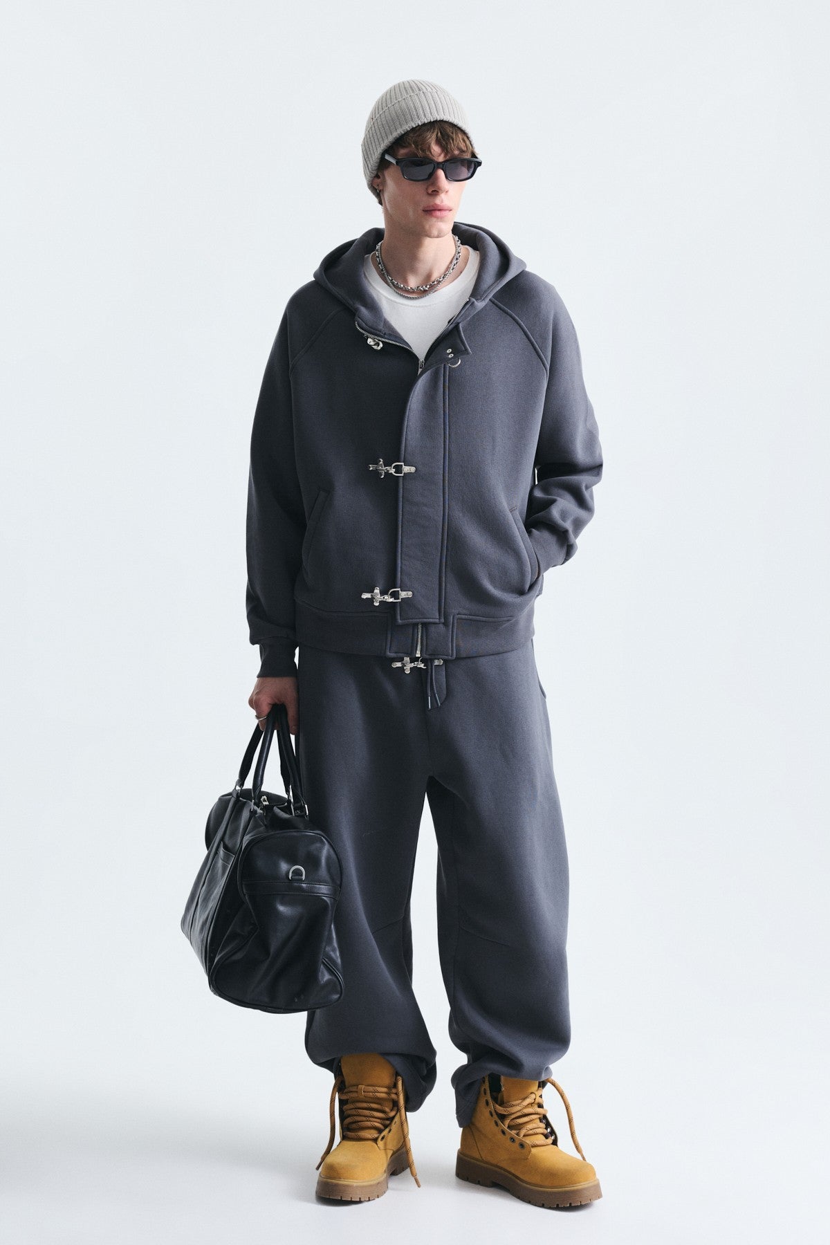Oversized Clip-Front Sweatshirt Set