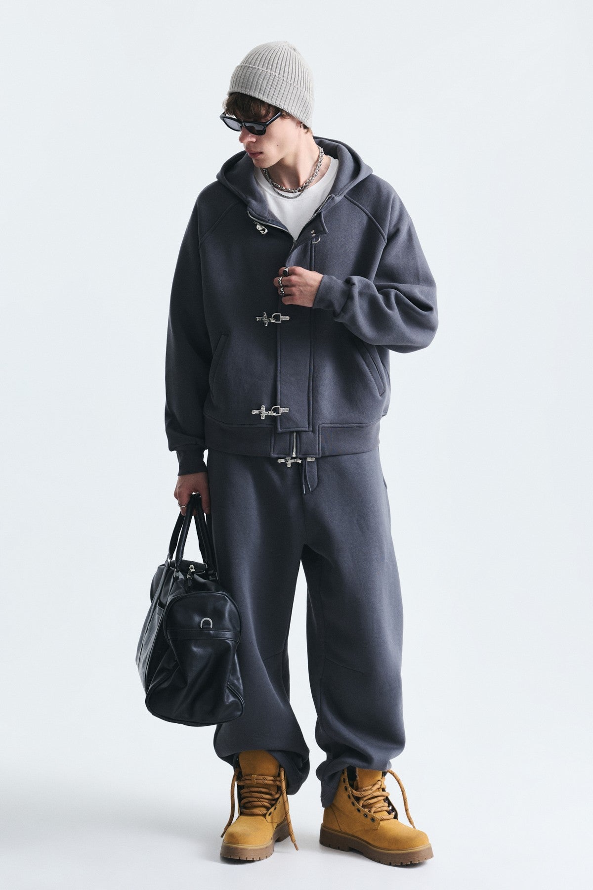 Oversized Clip-Front Sweatshirt Set