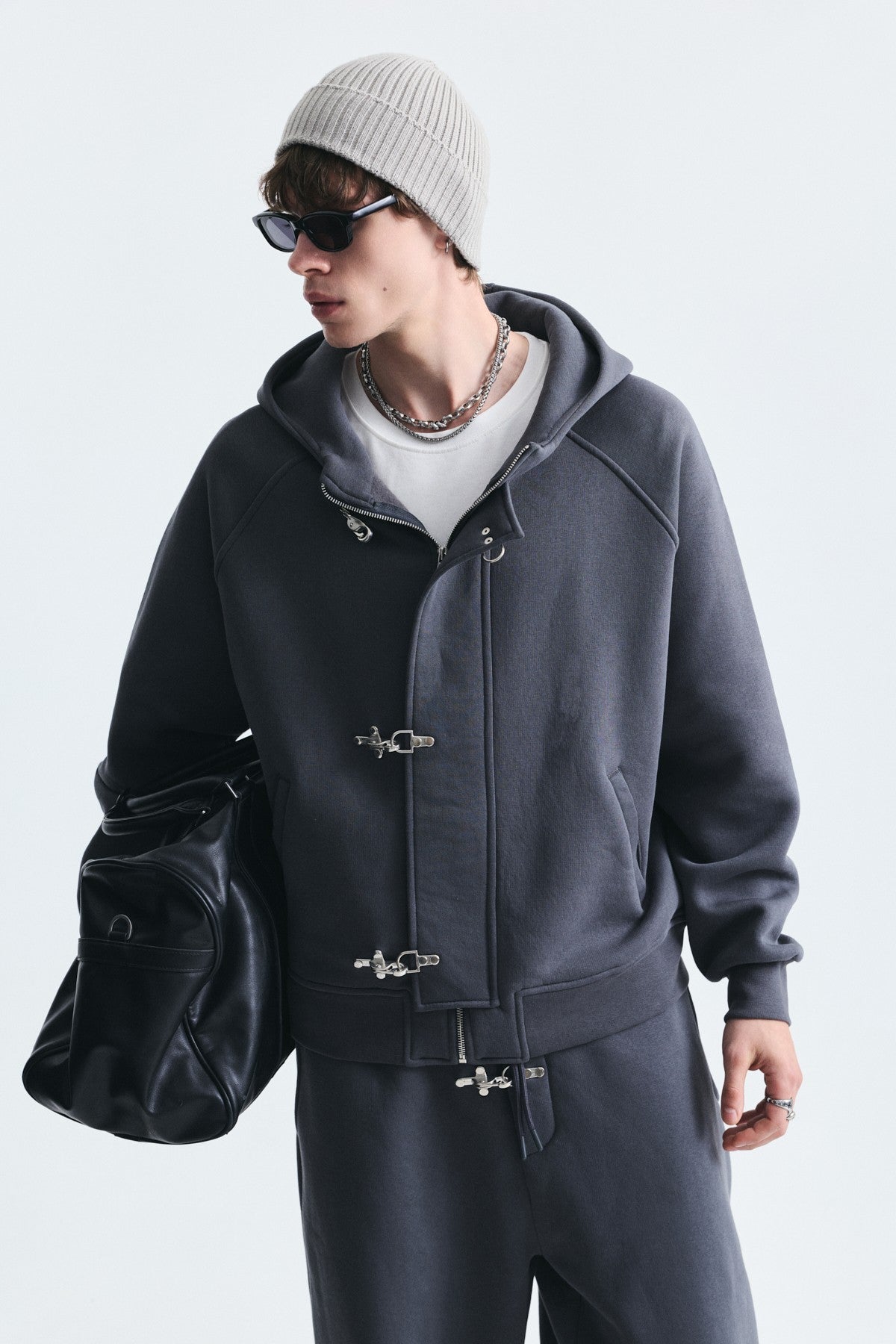 Oversized Clip-Front Sweatshirt Set