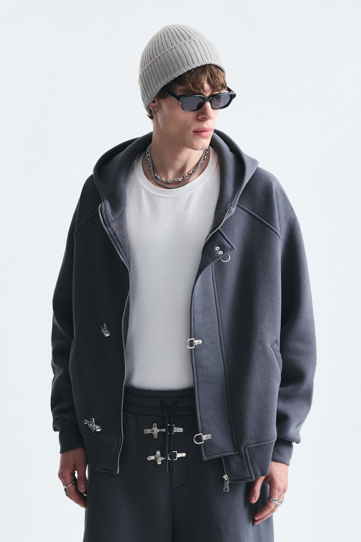 Oversized Clip-Front Sweatshirt Set