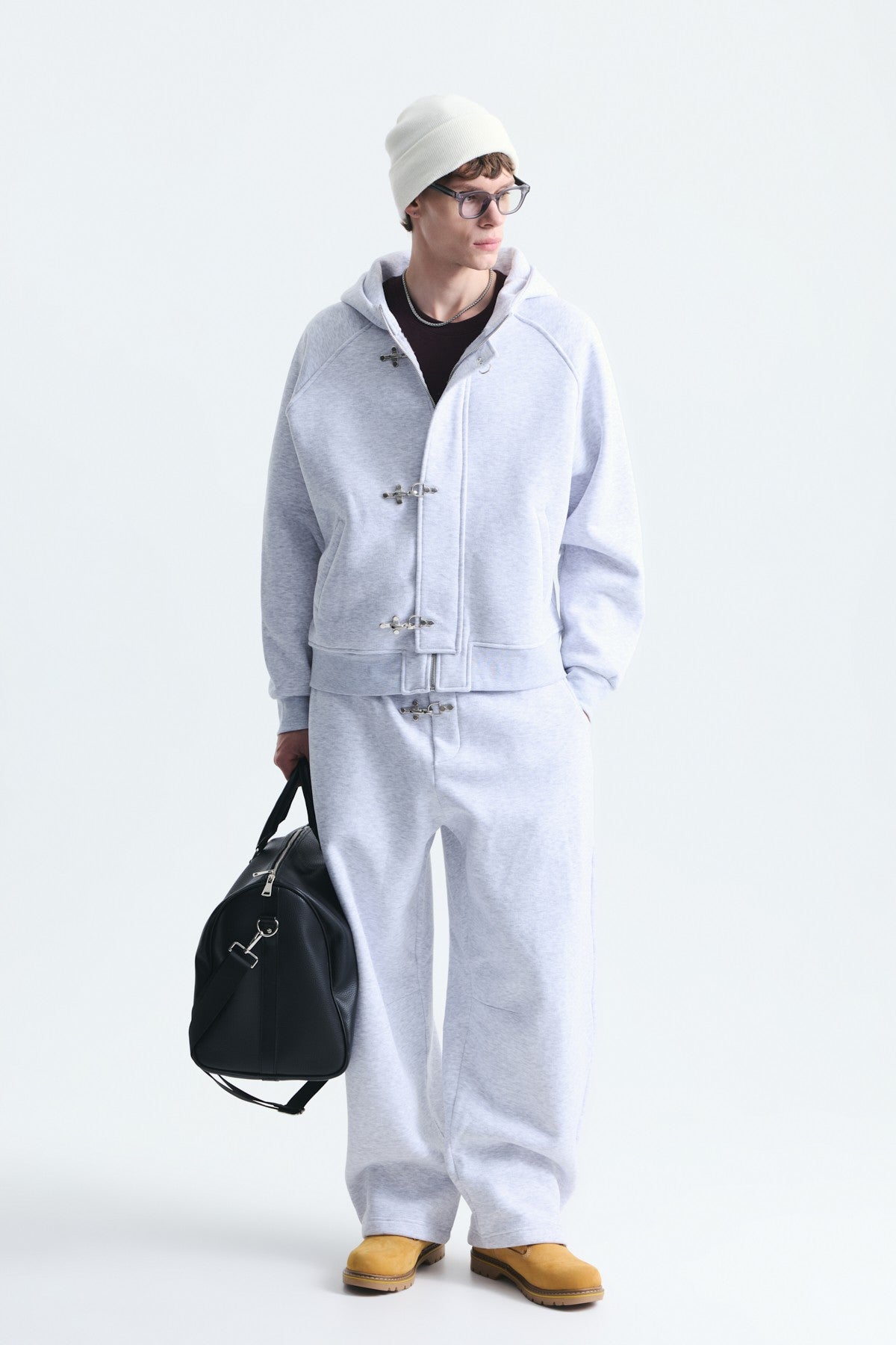 Oversized Clip-Front Sweatshirt Set