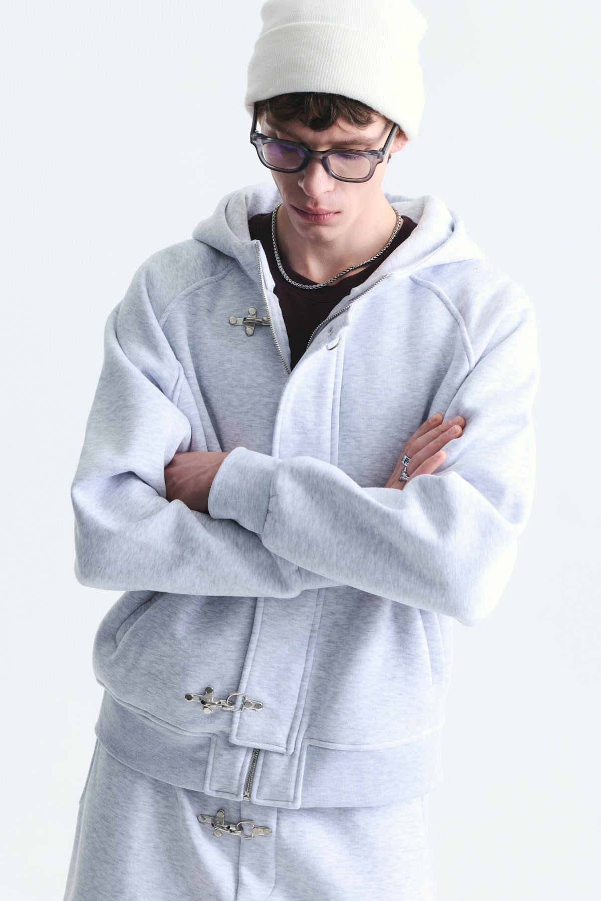 Oversized Clip-Front Sweatshirt Set