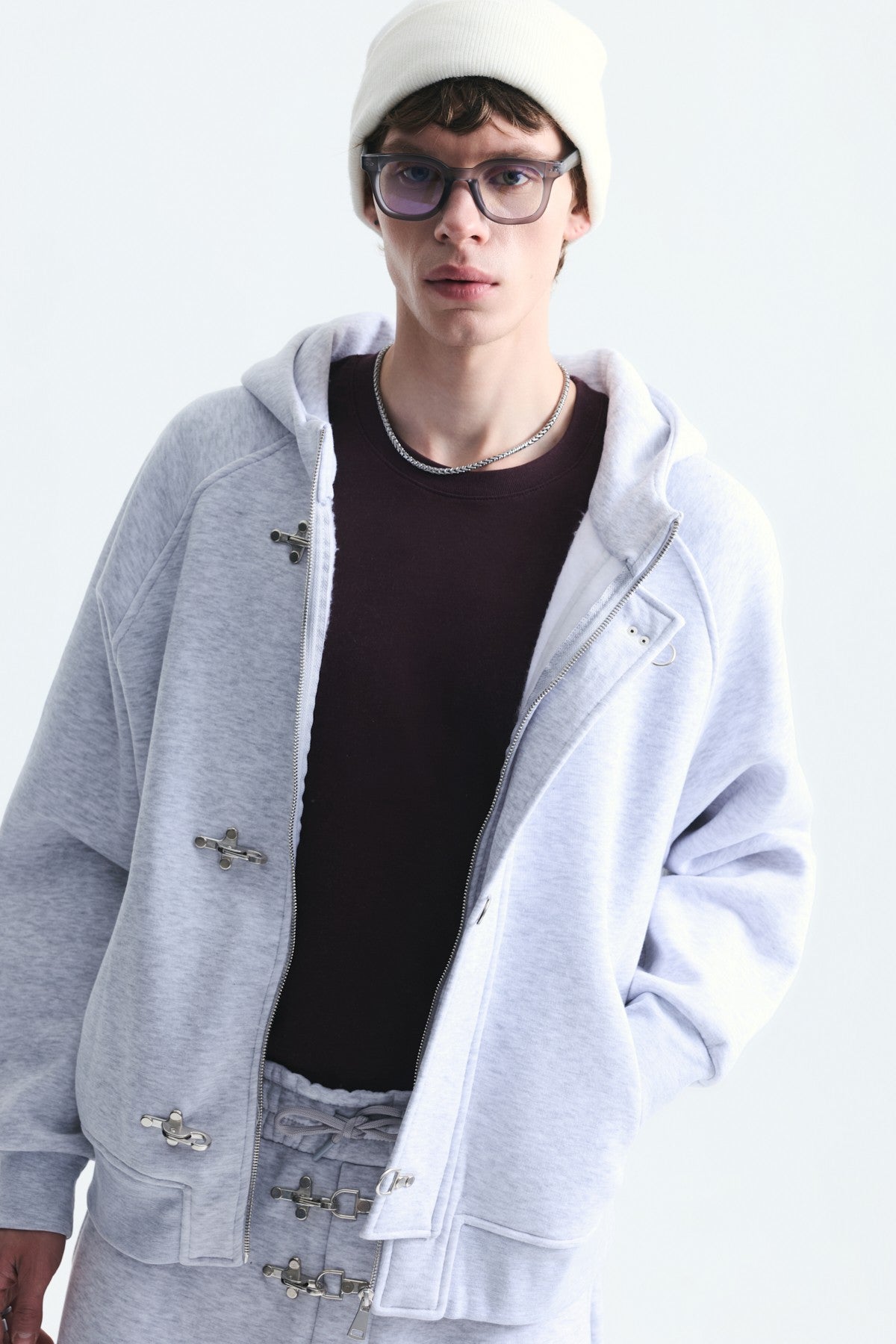 Oversized Clip-Front Sweatshirt Set
